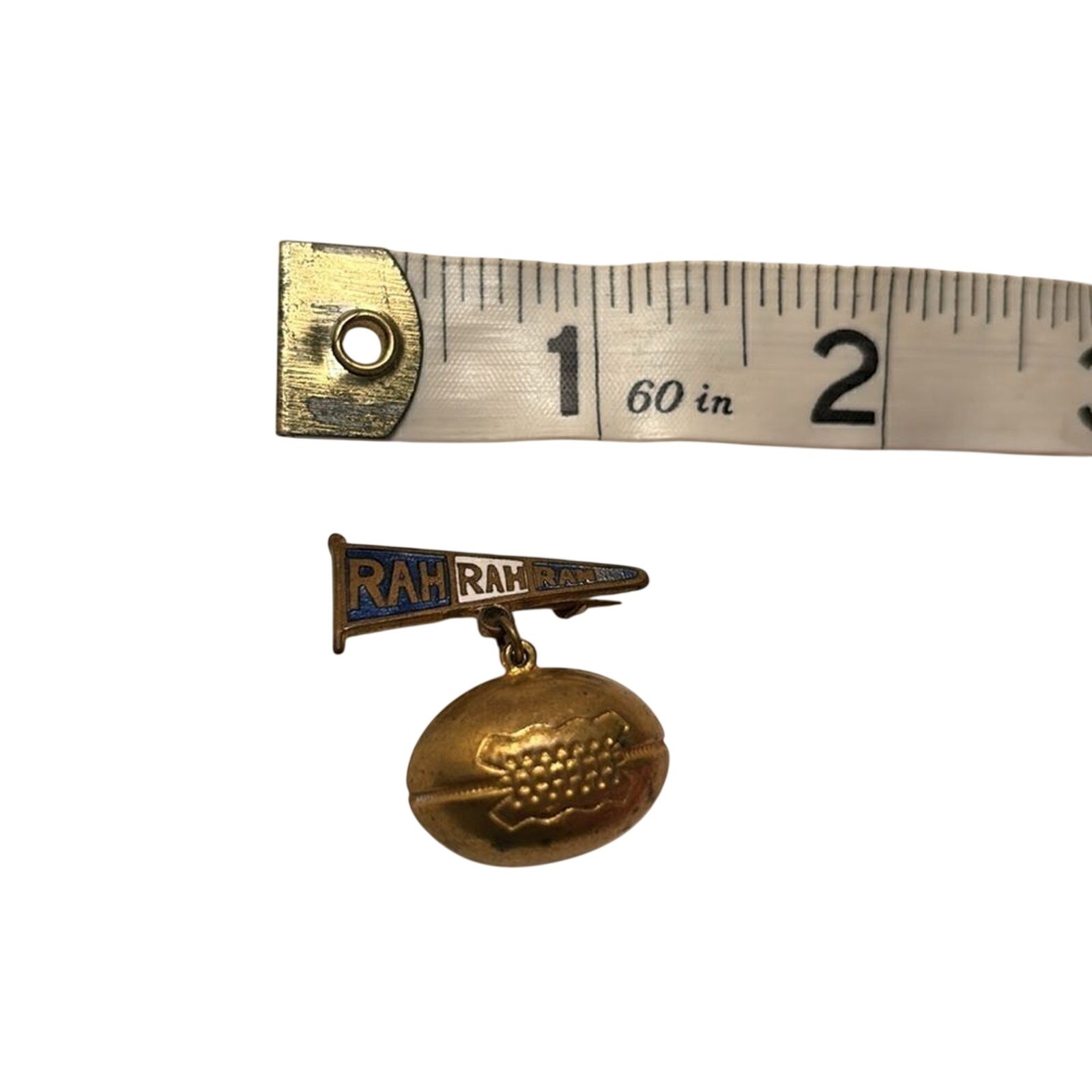 Vintage RAH RAH RAH Football Dangling Pennant Brooch Pin Gold Tone Enamel