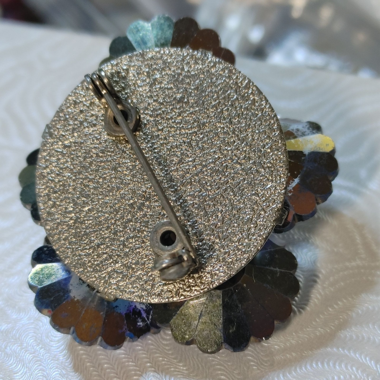 Bouquet Brooch Pin Vintage Rivoli Blue Faceted Floral Design Rhinestone Accents