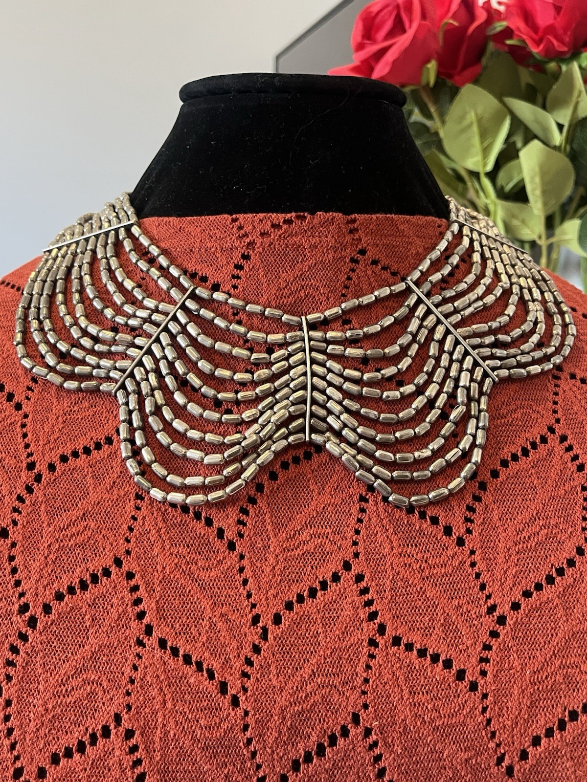 Vintage Silver Metal Gothic Multi Layer Collar Viking Costume Cosplay Necklace