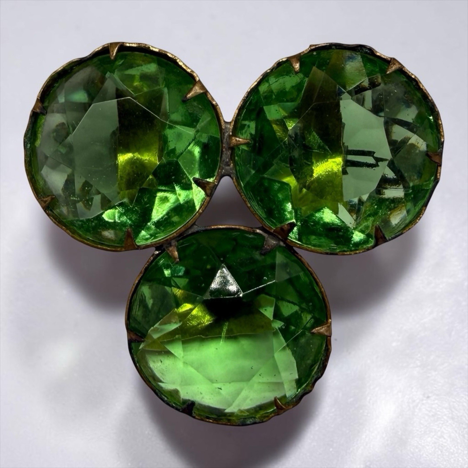 Antique Art Deco Green Clover Cluster Brooch Pin Large Faceted Crystal Austrian