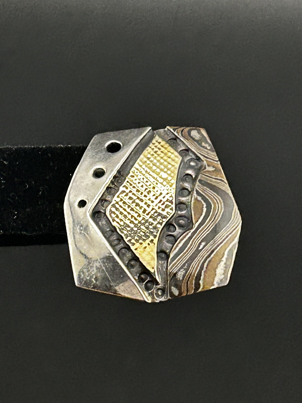 Vintage Sterling Designer Signed Geometric Mixed Metal Textured Accent Earrings