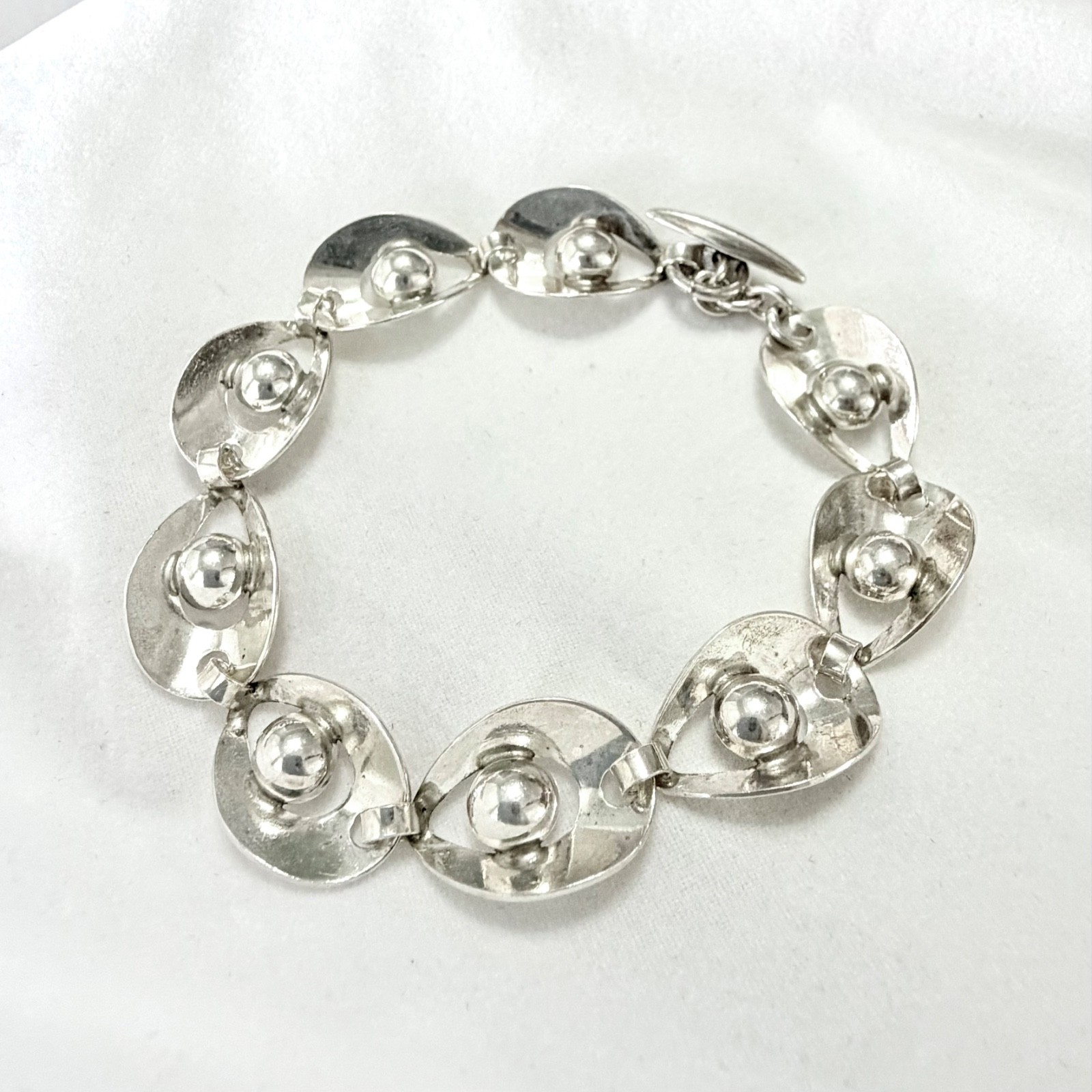 Vintage Sterling H.S Herman Seirsbol Modernist Leaf & Ball 7.25” Link Bracelet