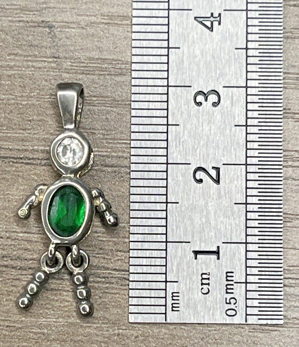 Signed NF Sterling 925 May Birthstone Emerald Green CZ BABY BOY Dangle Pendant