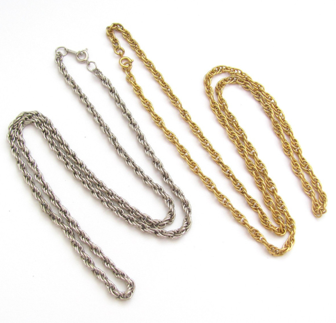 2 Rope Chain Necklaces Vintage Gold Plate and Silver Tone Clean Costume Jewelry