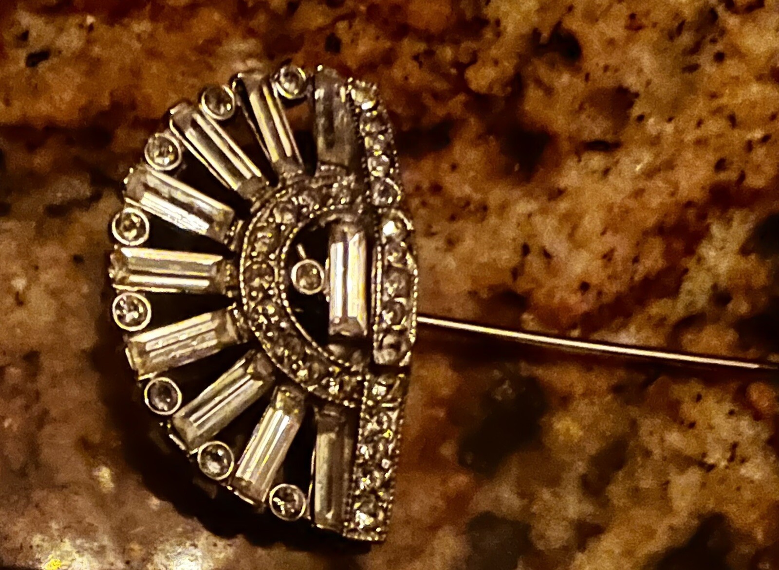 VINTAGE ART DECO Rhinestone/crystal BROOCH WITH RHINSTONES. Signed KJL Piece.