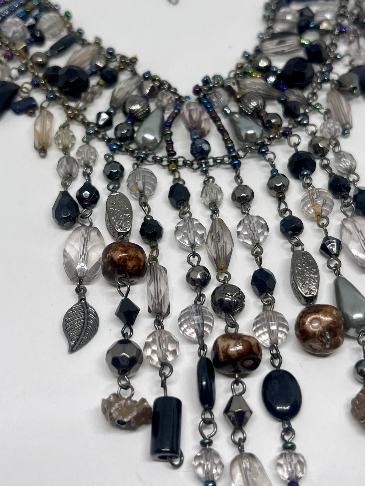 Victorian Revival Fringed Beaded Necklace Mixed Beads And Materials Stunning Bib