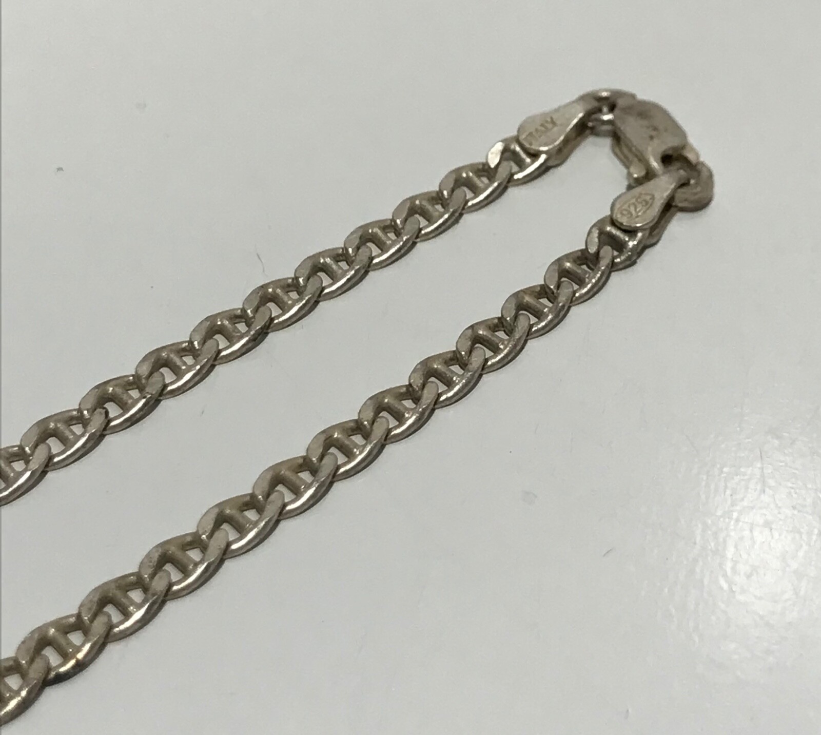 Vintage Sterling Silver 925 Italy Anchor Mariner Link Necklace 18.5~3.20mm