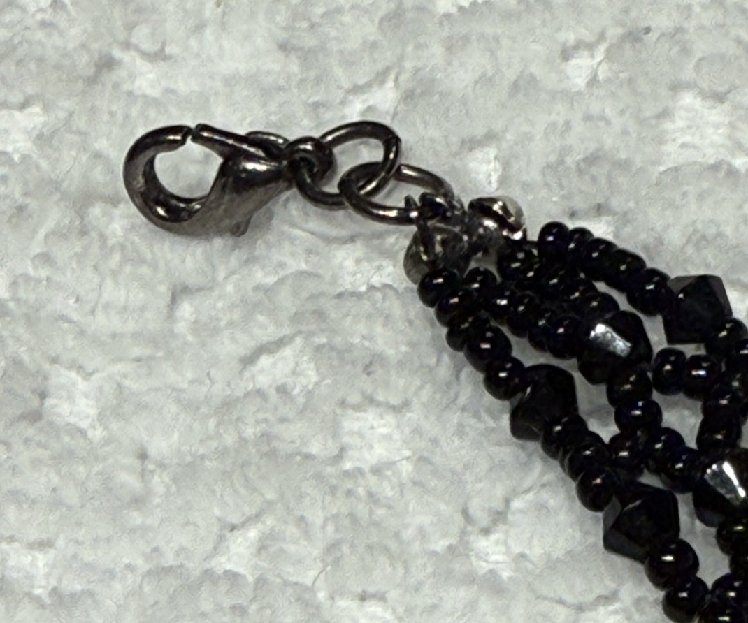 Vintage 90’s Y2K Early 2000’s Black Glass Bead Woven Choker Necklace Goth
