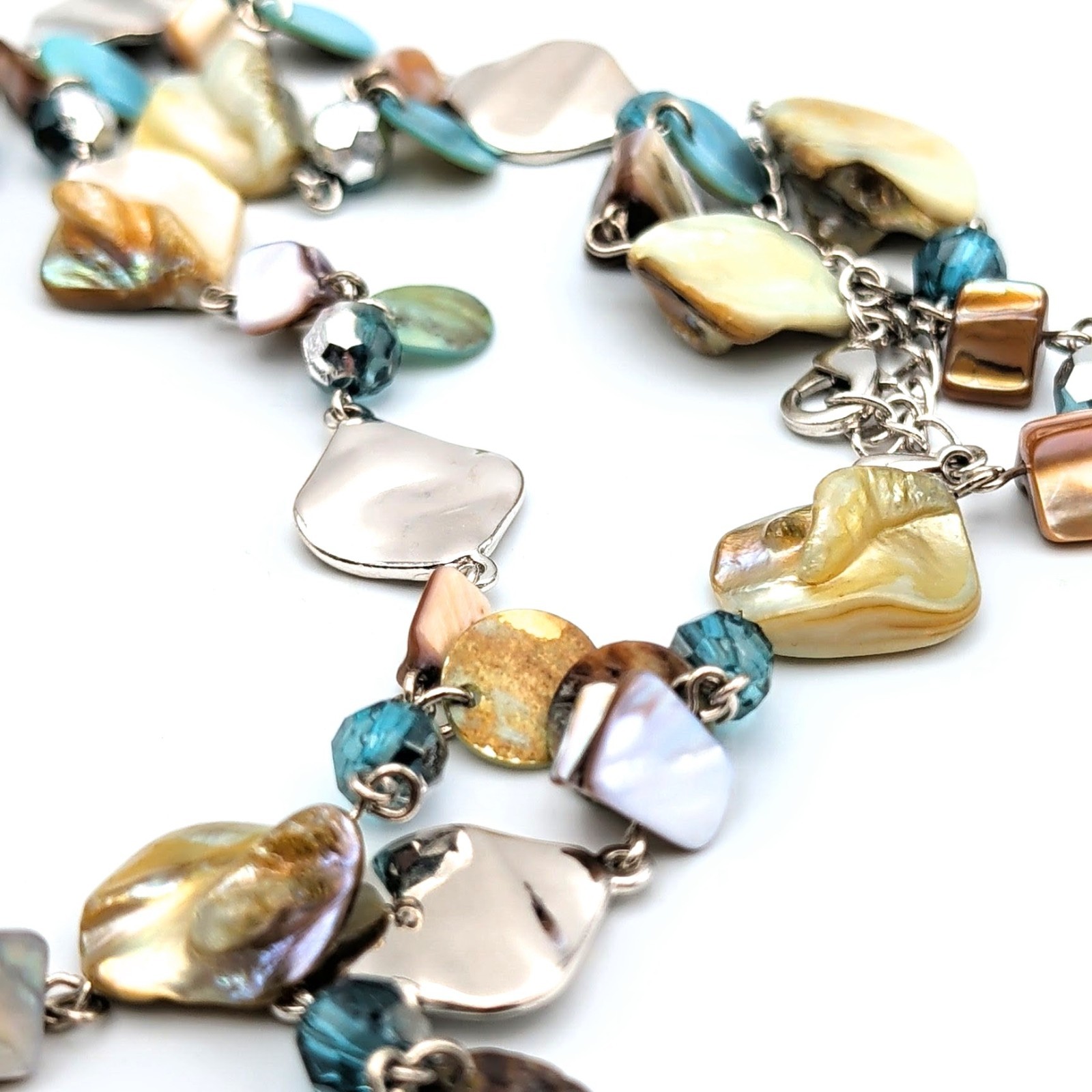 Lia Sophia Signed “Ocean Air” Abalone Shell & Glass Beads Silver Tone Necklace