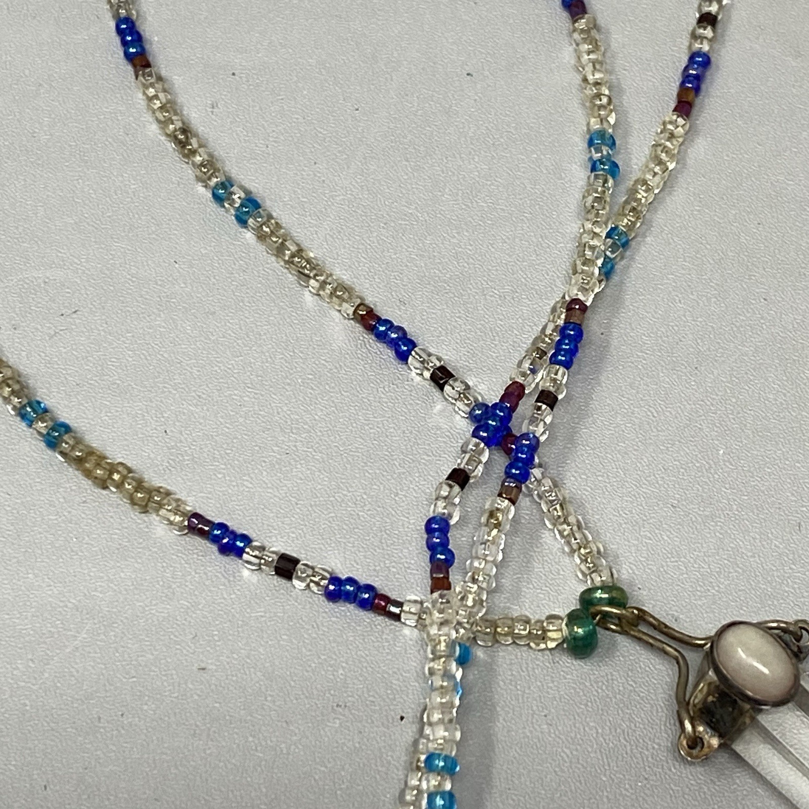 Crystal Rock Quartz Pendant Necklace Amulet Gemstone Blue Clear Seed Bead Chakra