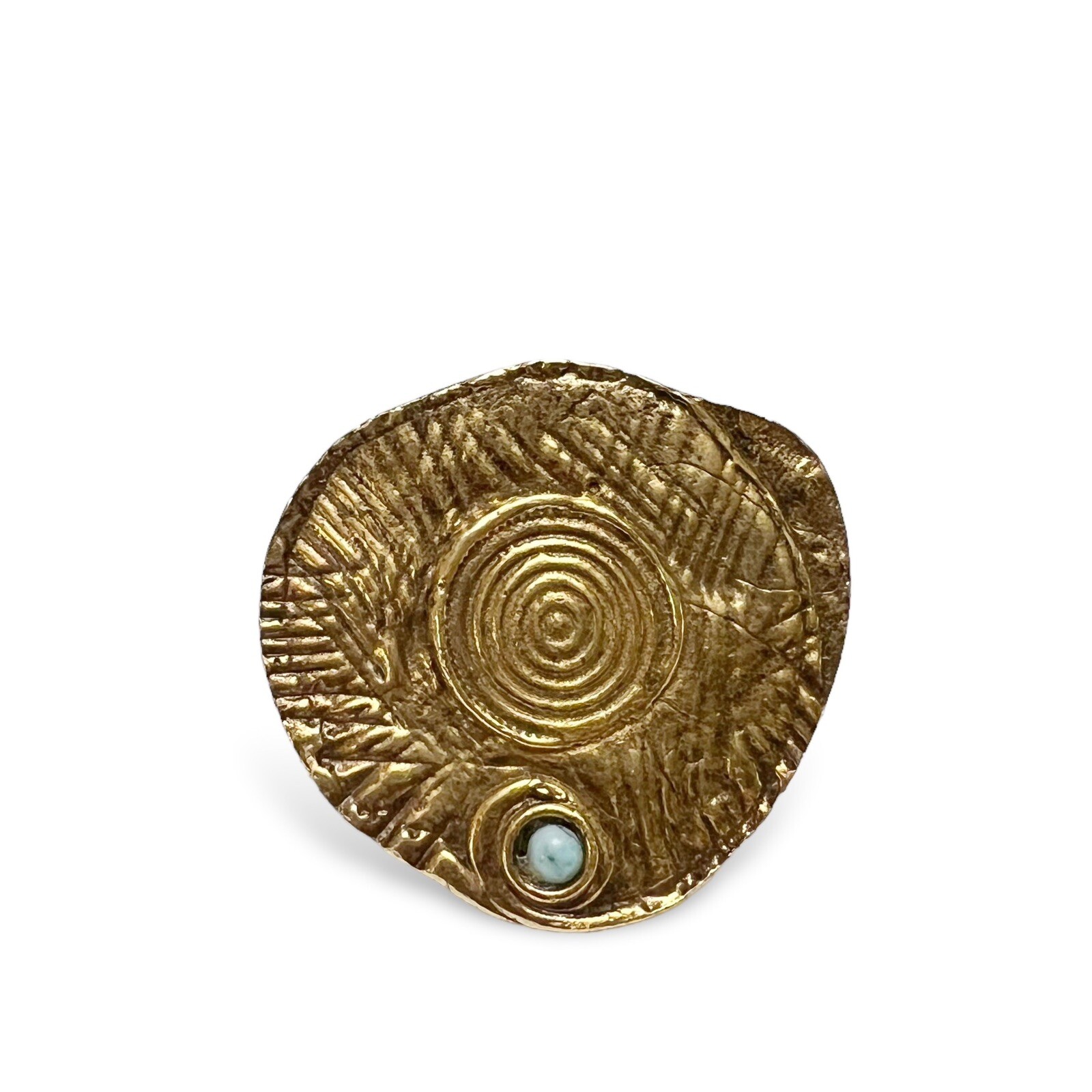 Vintage Jean David Abstract Spiral Brutalist Faux Turquoise Round Brooch Pendant