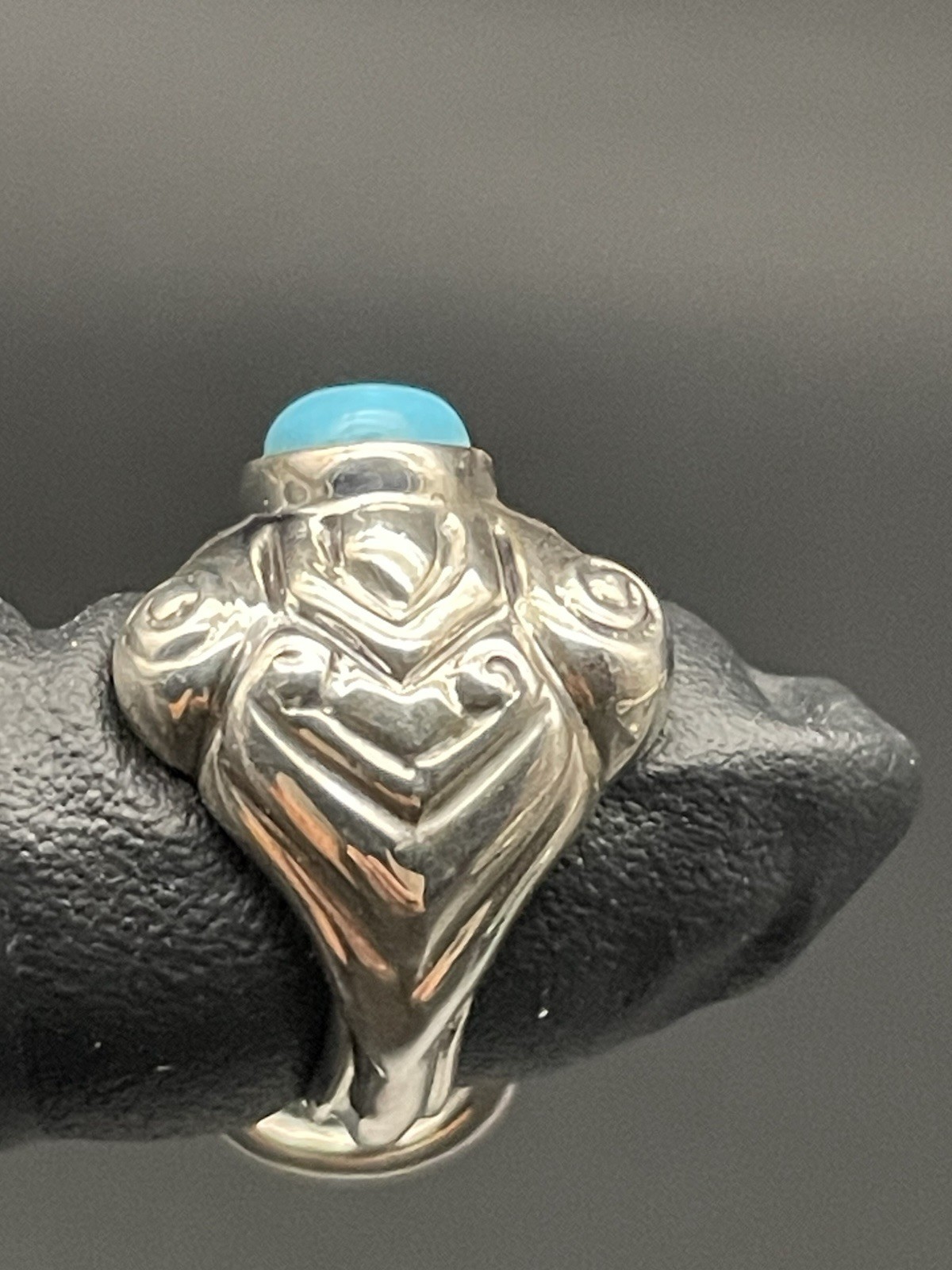 Amy Kahn Russell Sterling Loop Dangle Pendant Ring Size 6 Turquoise Center Vtg