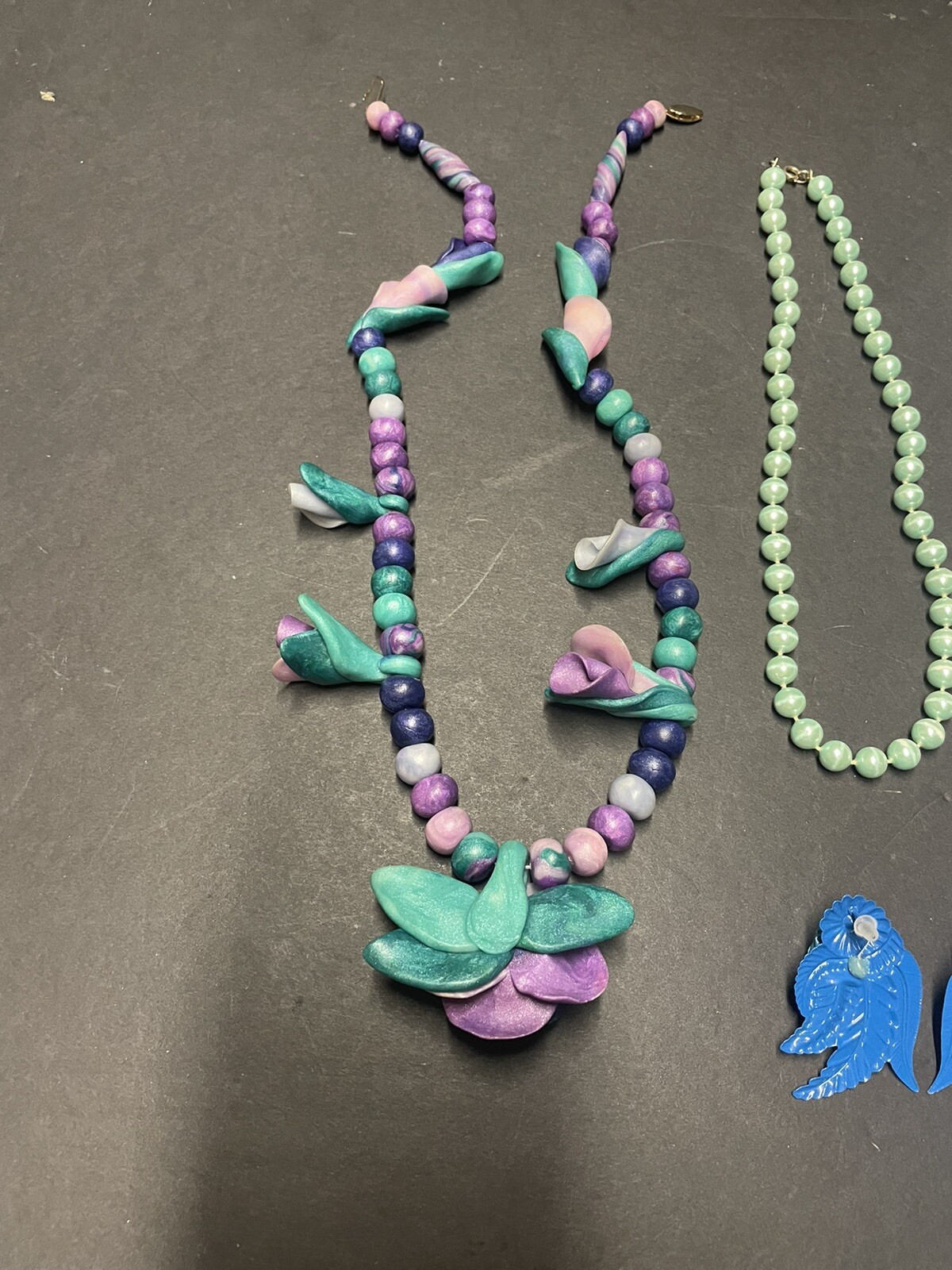 Vintage Mixed Jewelry Lot Of Five Purple,Blue,Green,White