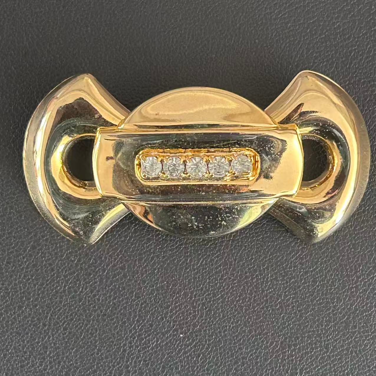 Vintage 1980s Gold Tone Geometric Bar Brooch Clear Rhinestone Costume Jewelry
