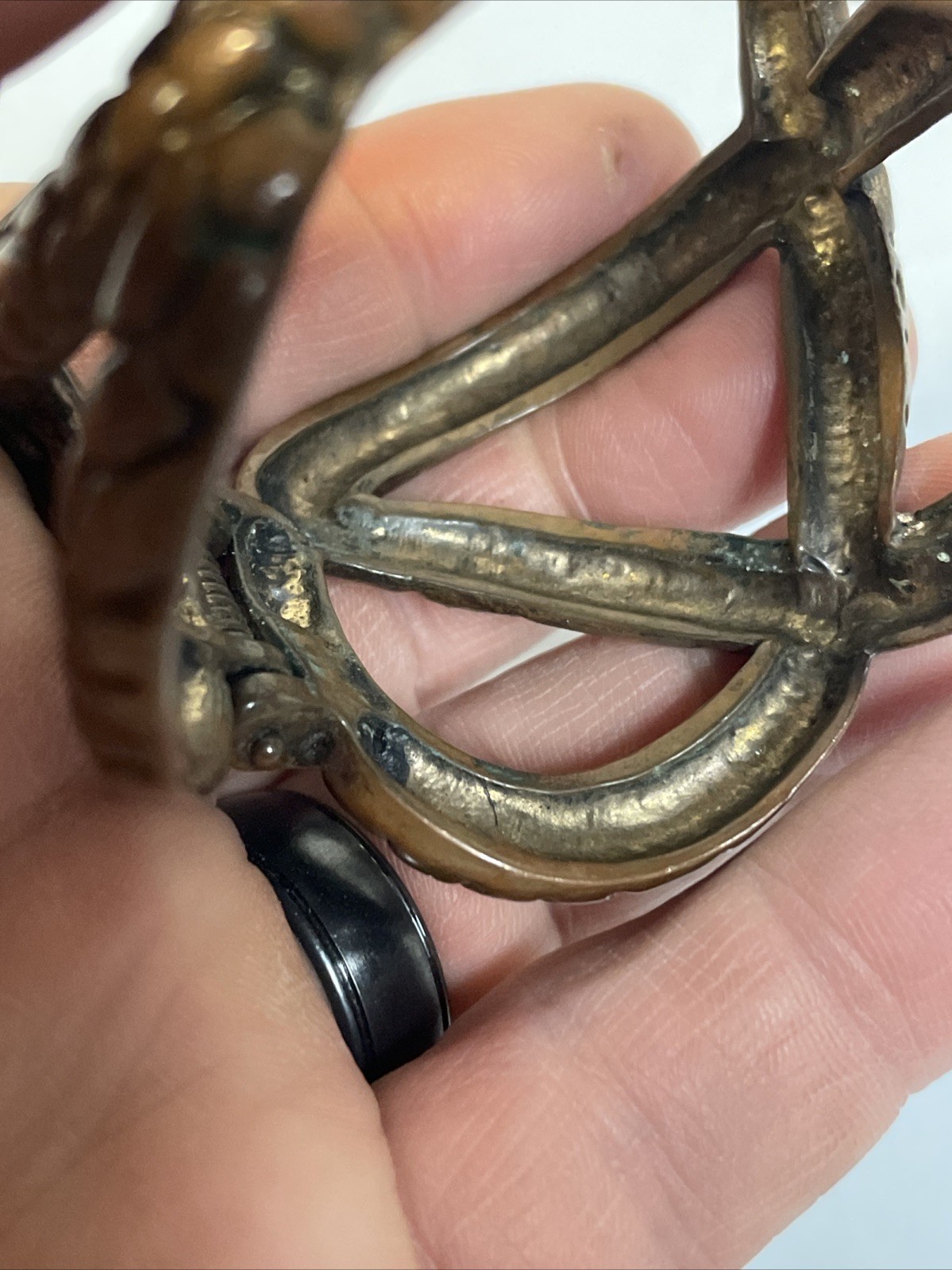1970 – 1980 Copper Coiled Snake Biker Goth Western Hinged Bracelet Vtg Gem Eyes