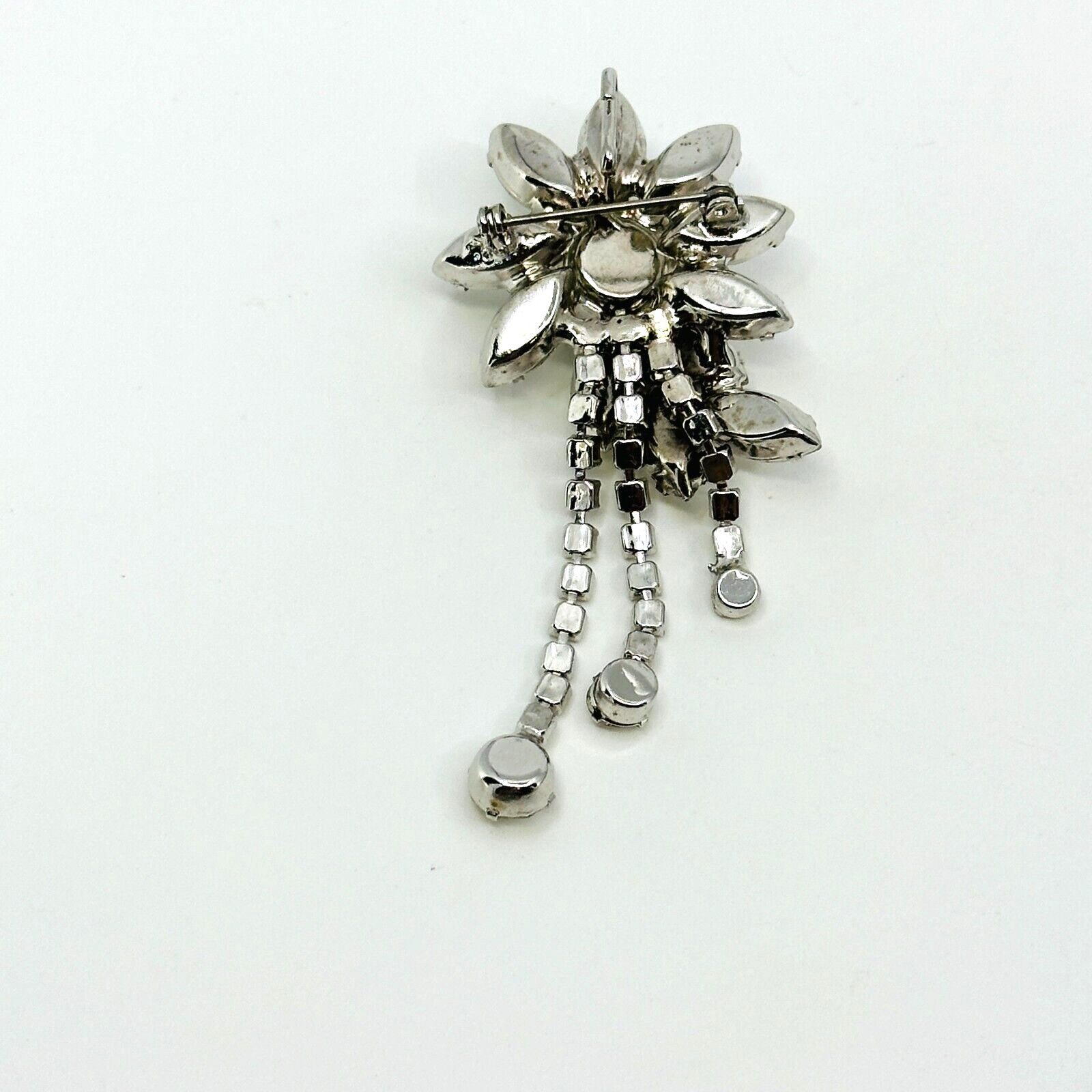 VTG Brooch Rhinestone Flower Prong Set Pendant Stunning Unsigned Beauty 3.5″