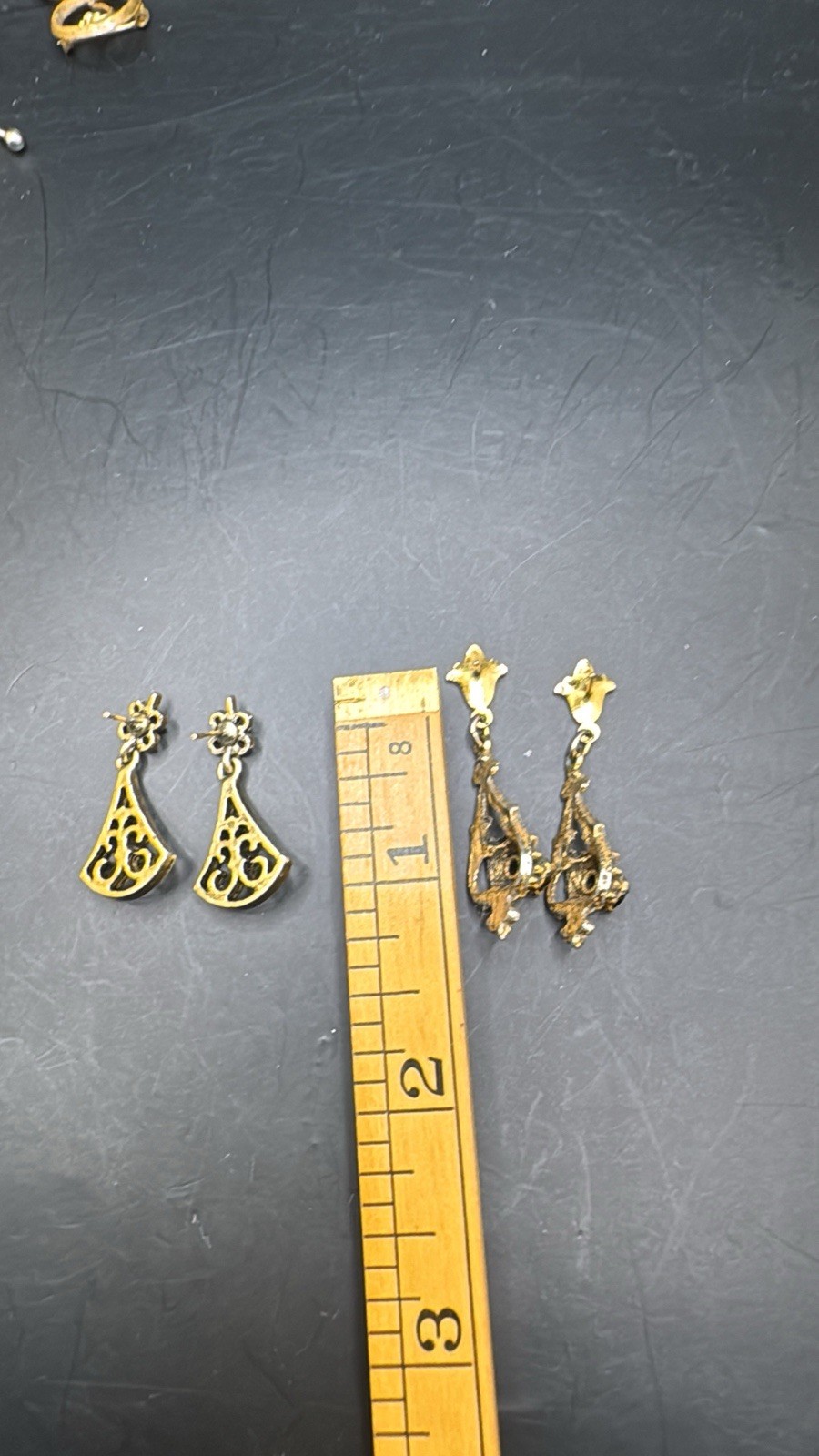 Vintage Victorian Style Drop Gold Tone Filigree Post Earring Lot Of 2