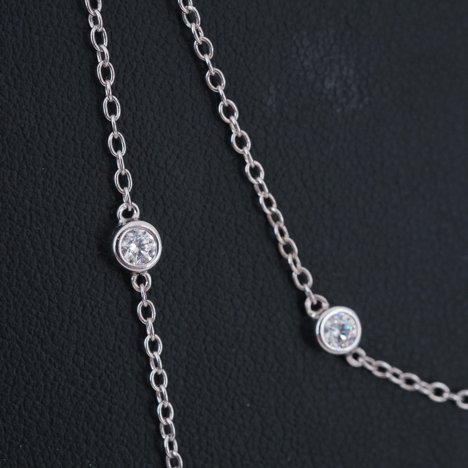 Sterling Silver CZ-by-the-Yard Station Necklace Marquise Round Open Bezel 36″
