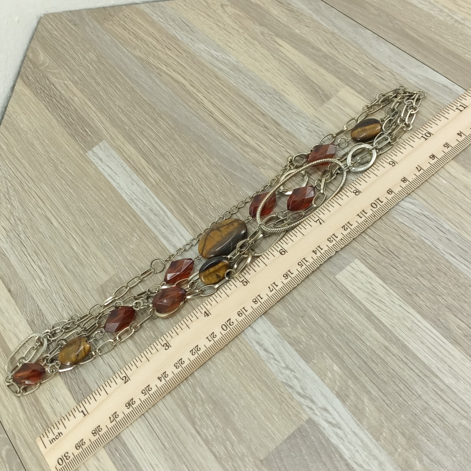 Vtg Necklace Tiger Eye Stones with Acrylic Beads Multi Strand Fashion Jewelry