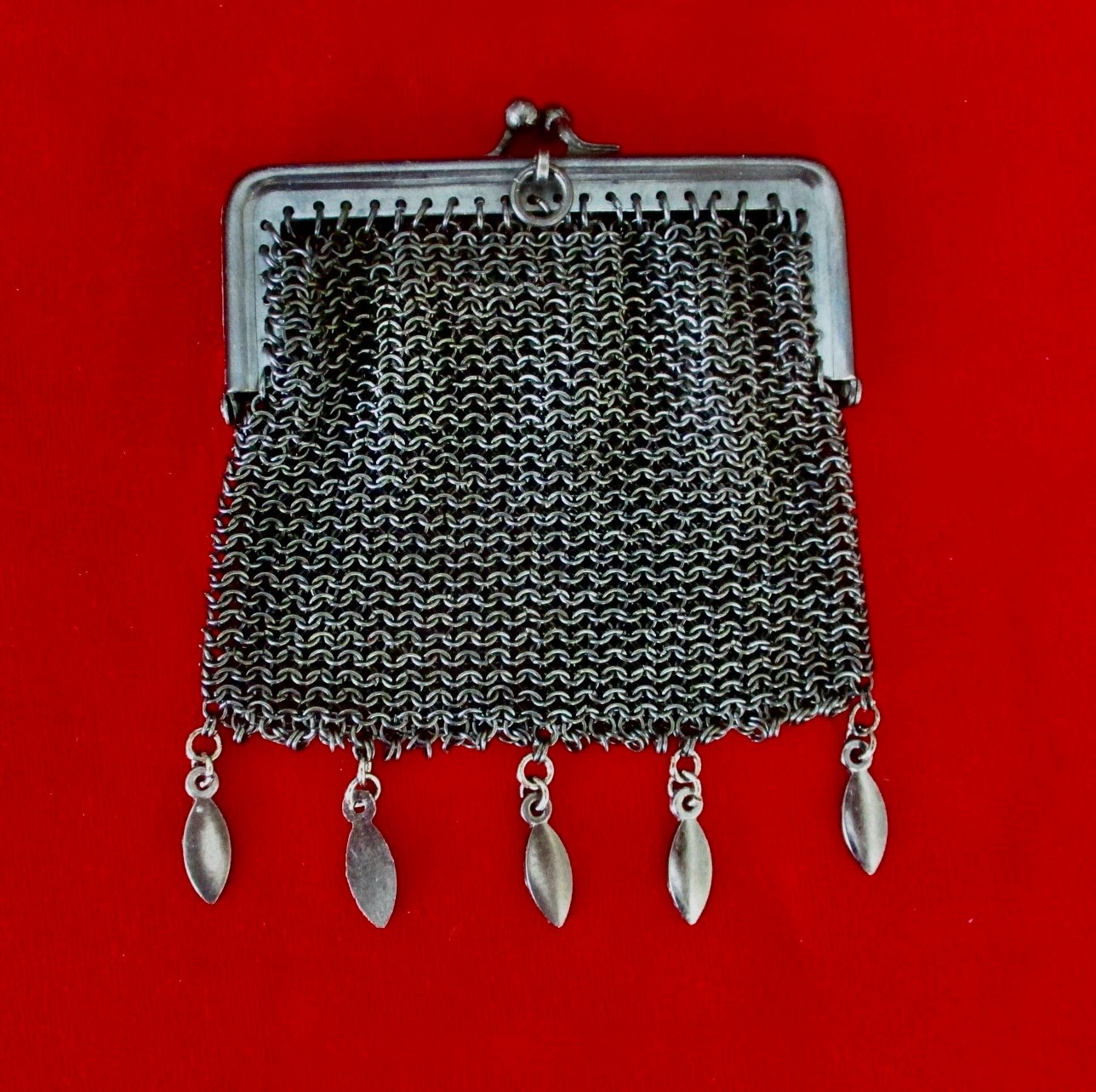 Antique Gunmetal Chatelaine Mesh Purse/Necklace/Victorian