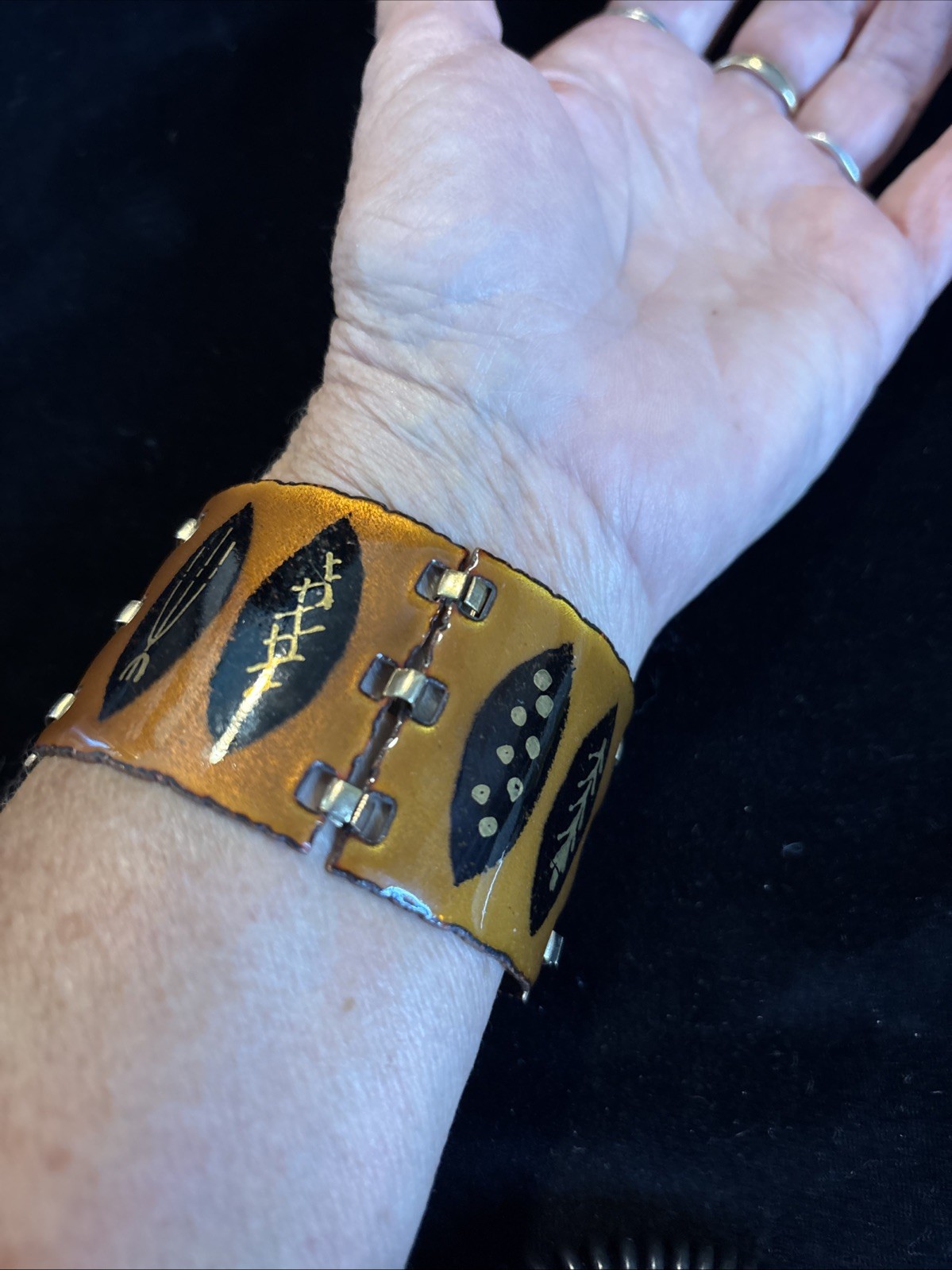 Vintage Copper Statement Bracelet! Enamel Over Copper 7”x2”