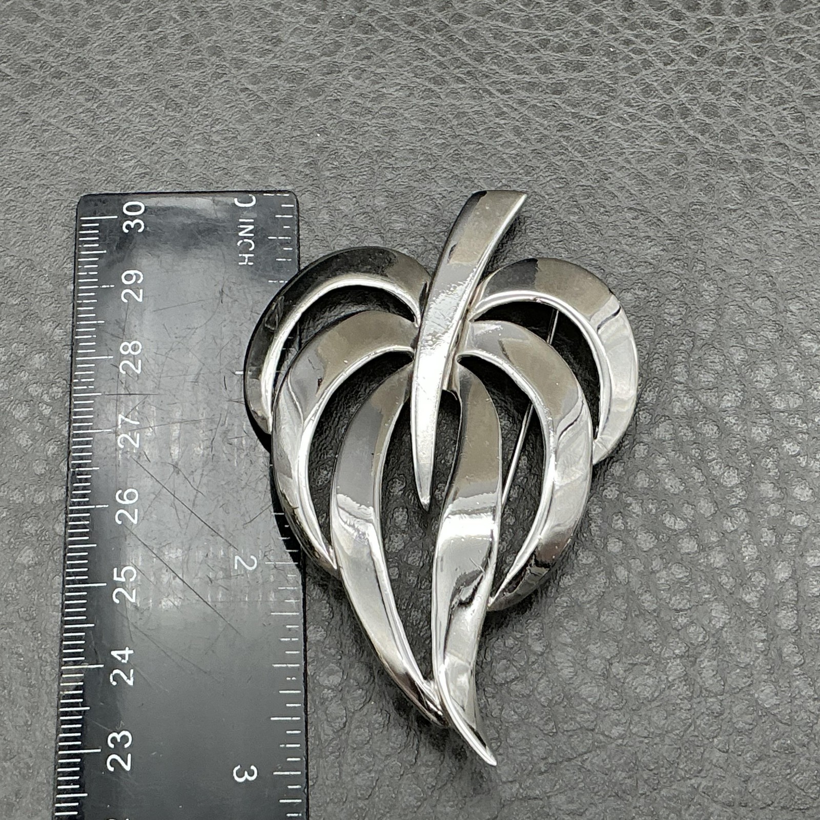 Vintage Napier Brooch Leaf Silver Tone Layered Abstract Nature Costume Jewelry