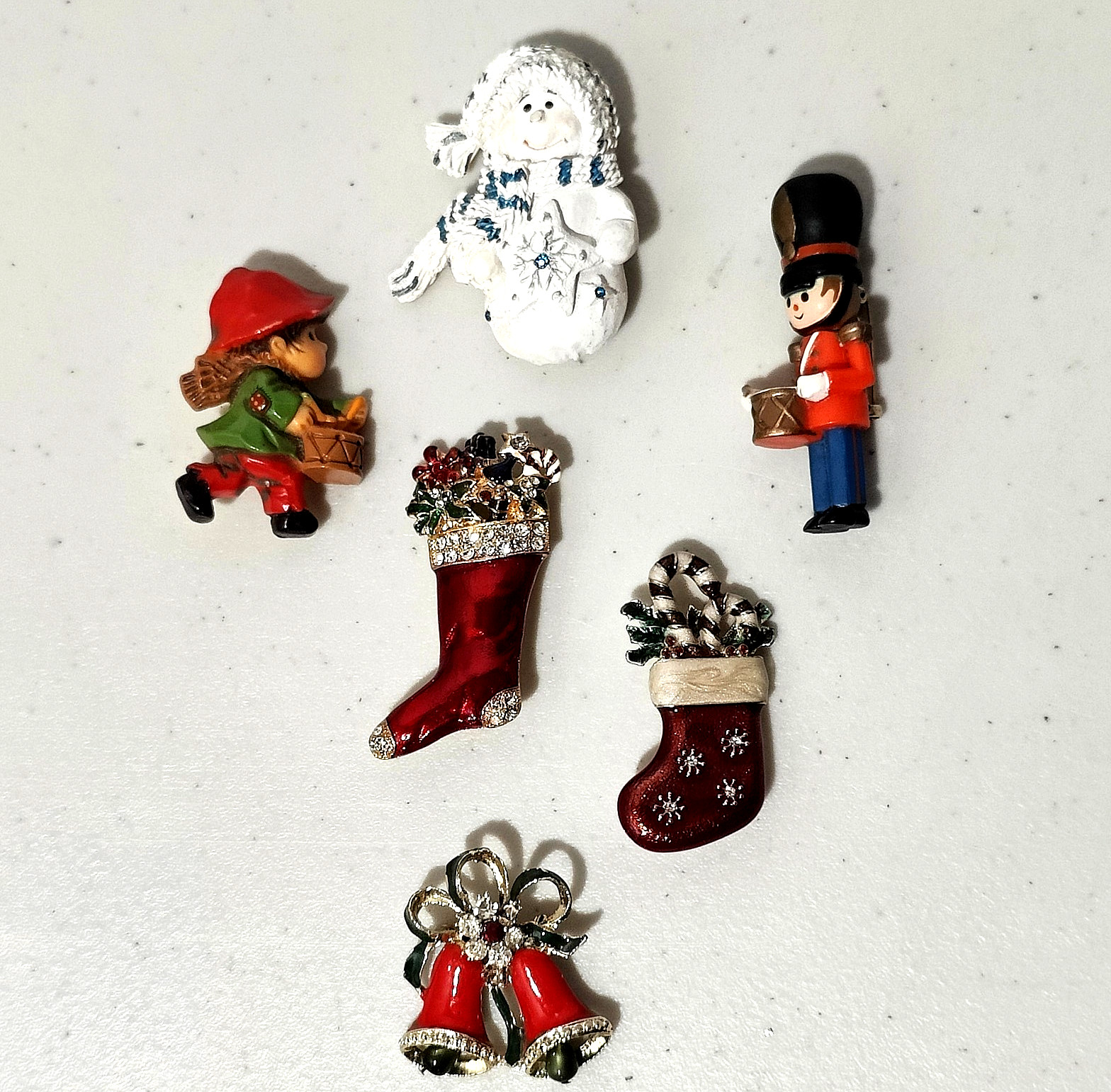 6 VTG Holiday Pins Brooches Hallmark Snow Buddies Drummer Boy Soldier Rhinestone