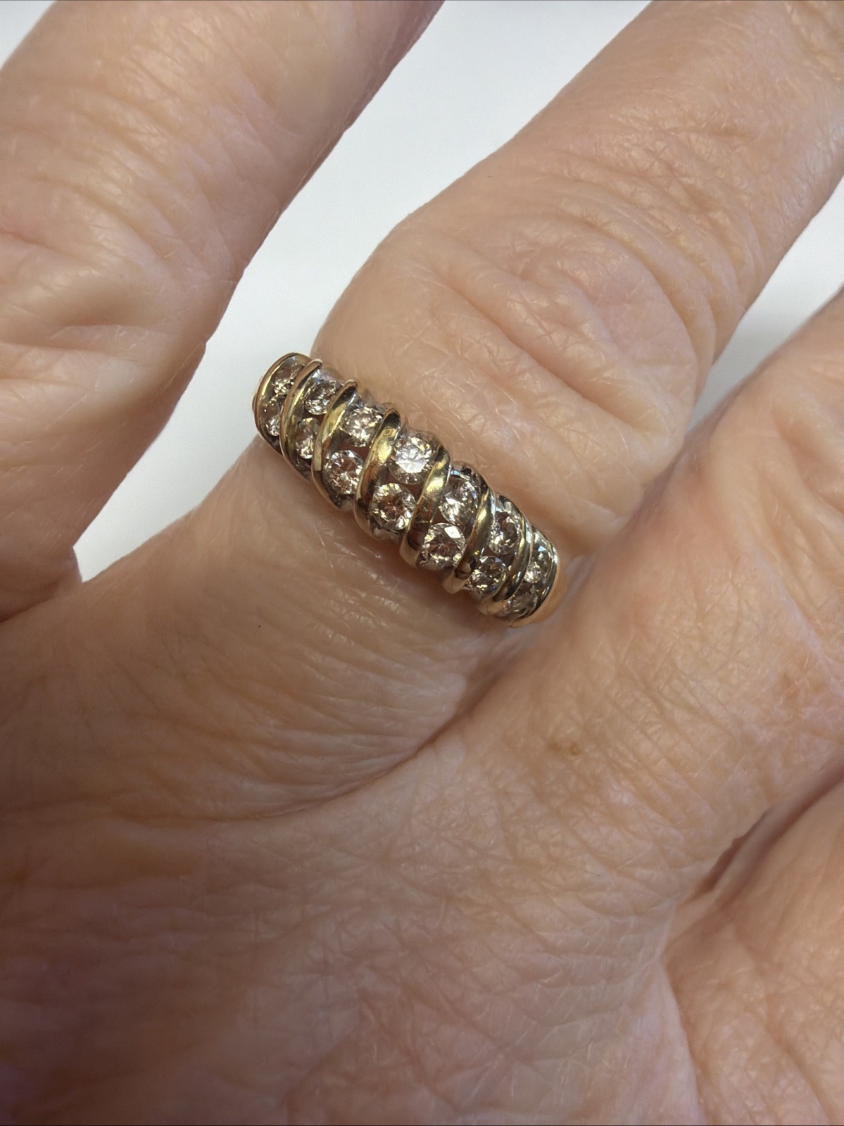 Vintage 10k 2 Row Tension Set Champagne Diamond Ring Size 8
