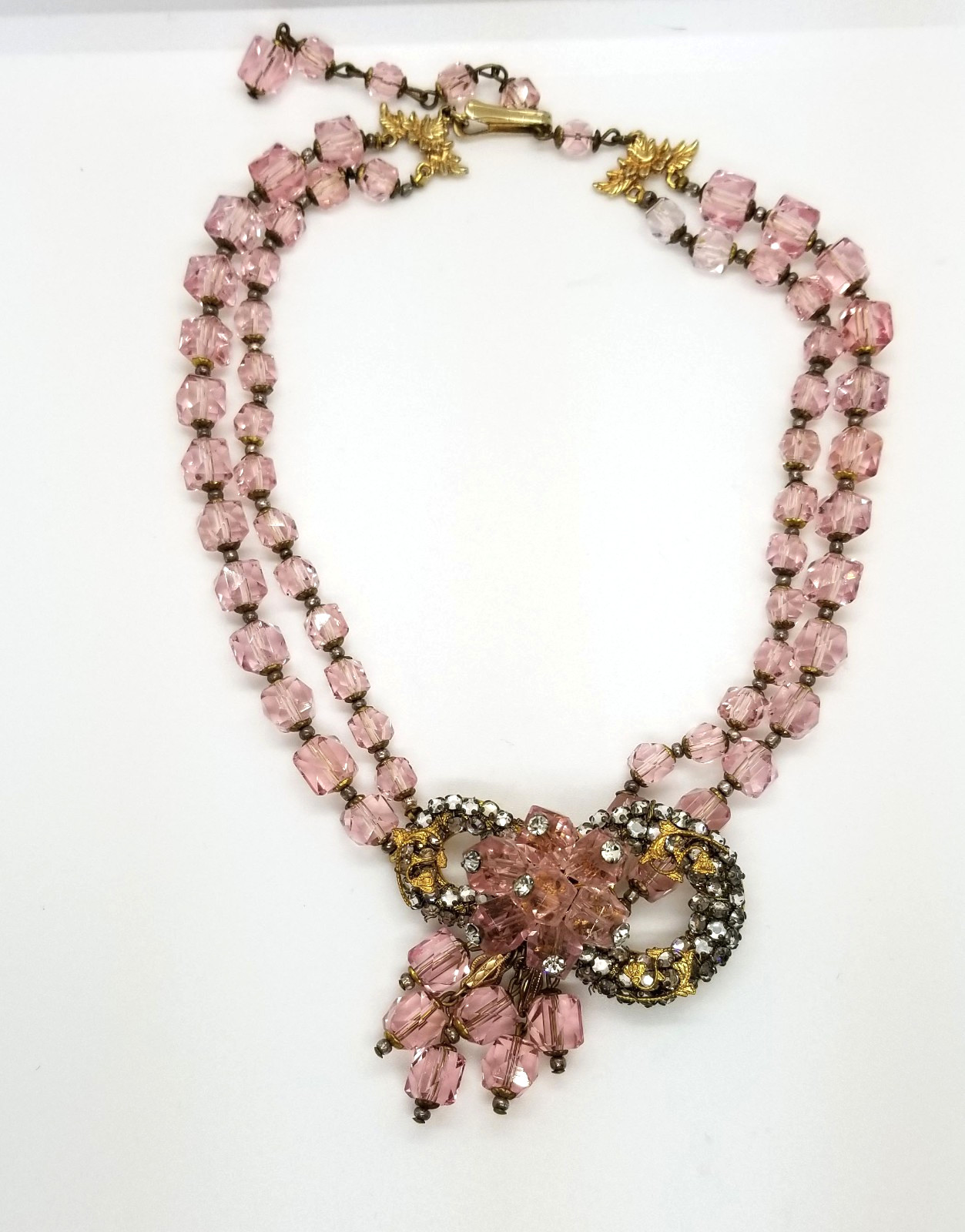 Vintage Original by Robert? Necklace & Earrings Pink Crystal Beads Rhinestones