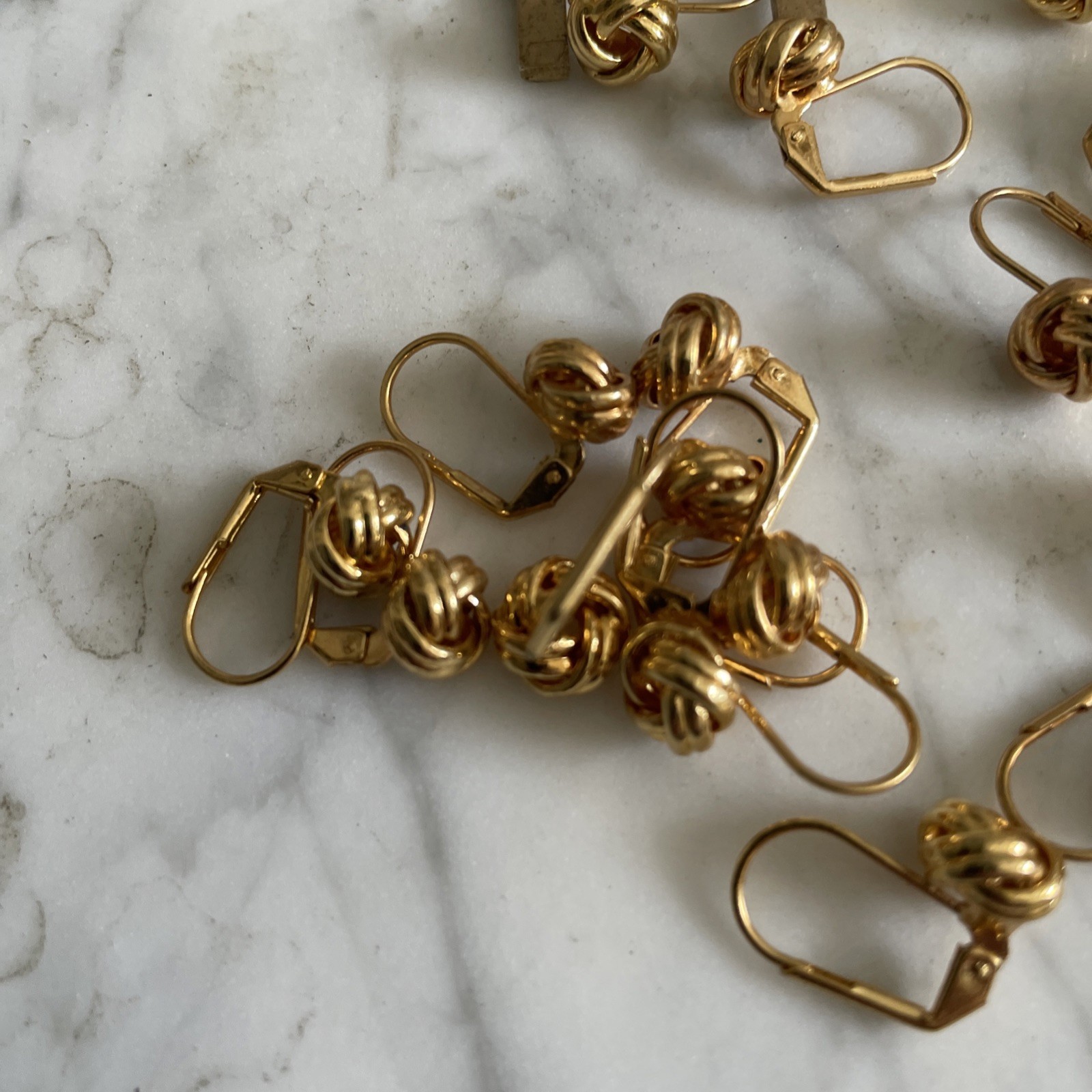 12 Pair Vintage New Gold Plate Love Knot Lever Back Earrings
