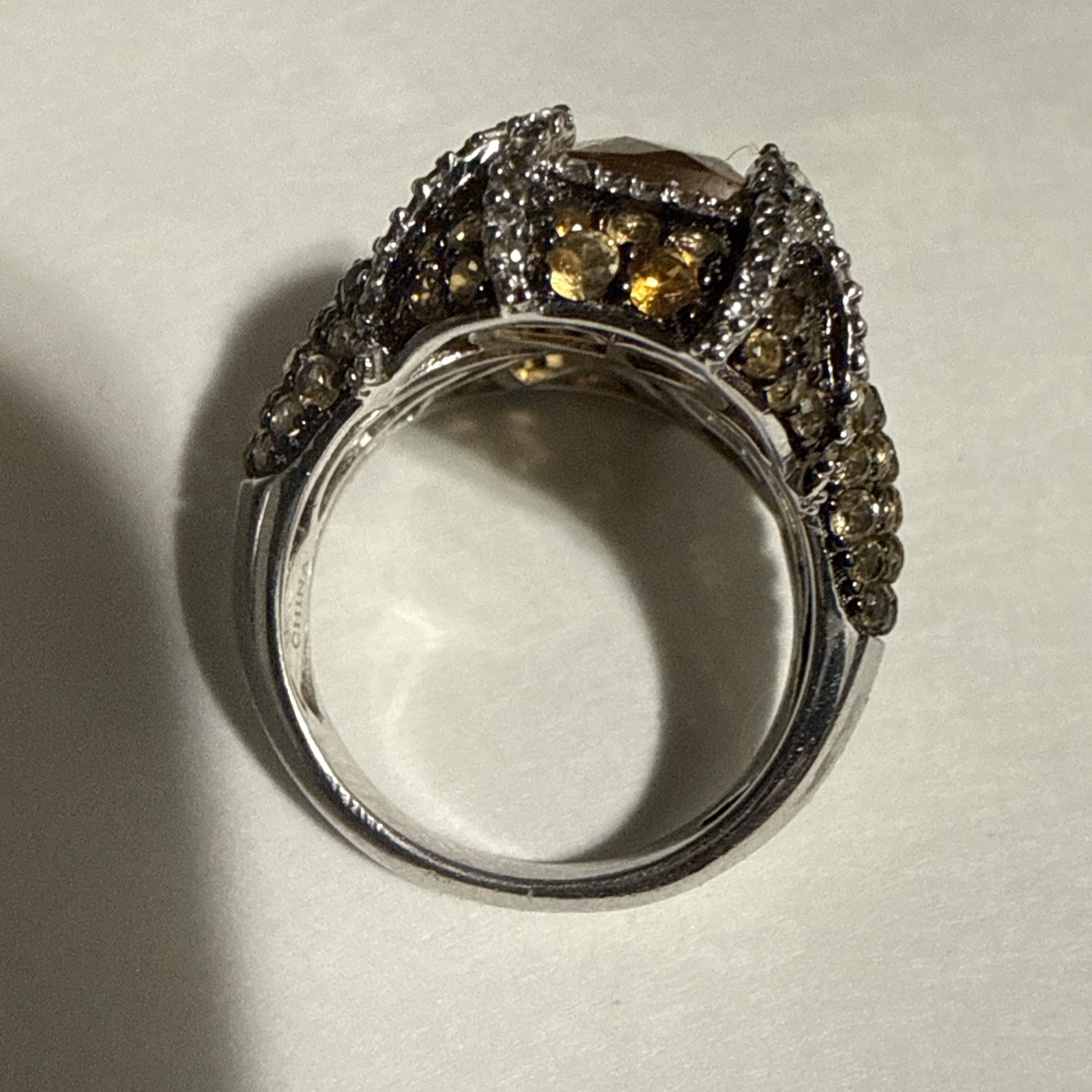 Fabulous 925 Silver Ring Size 7 Ring Beautiful faceted Citrine Stone w/ CZ 7.5g