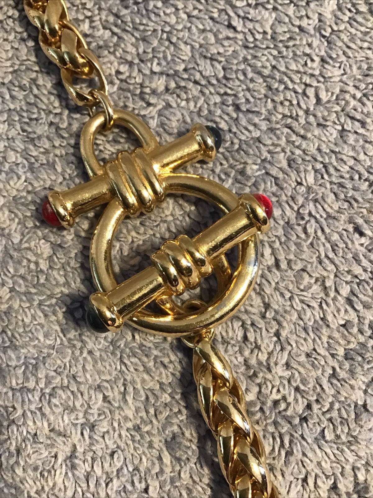 Vtg Gold Tone Toggle Necklace Bridle Red Blue Glass Accent Wheat Chain Lot C