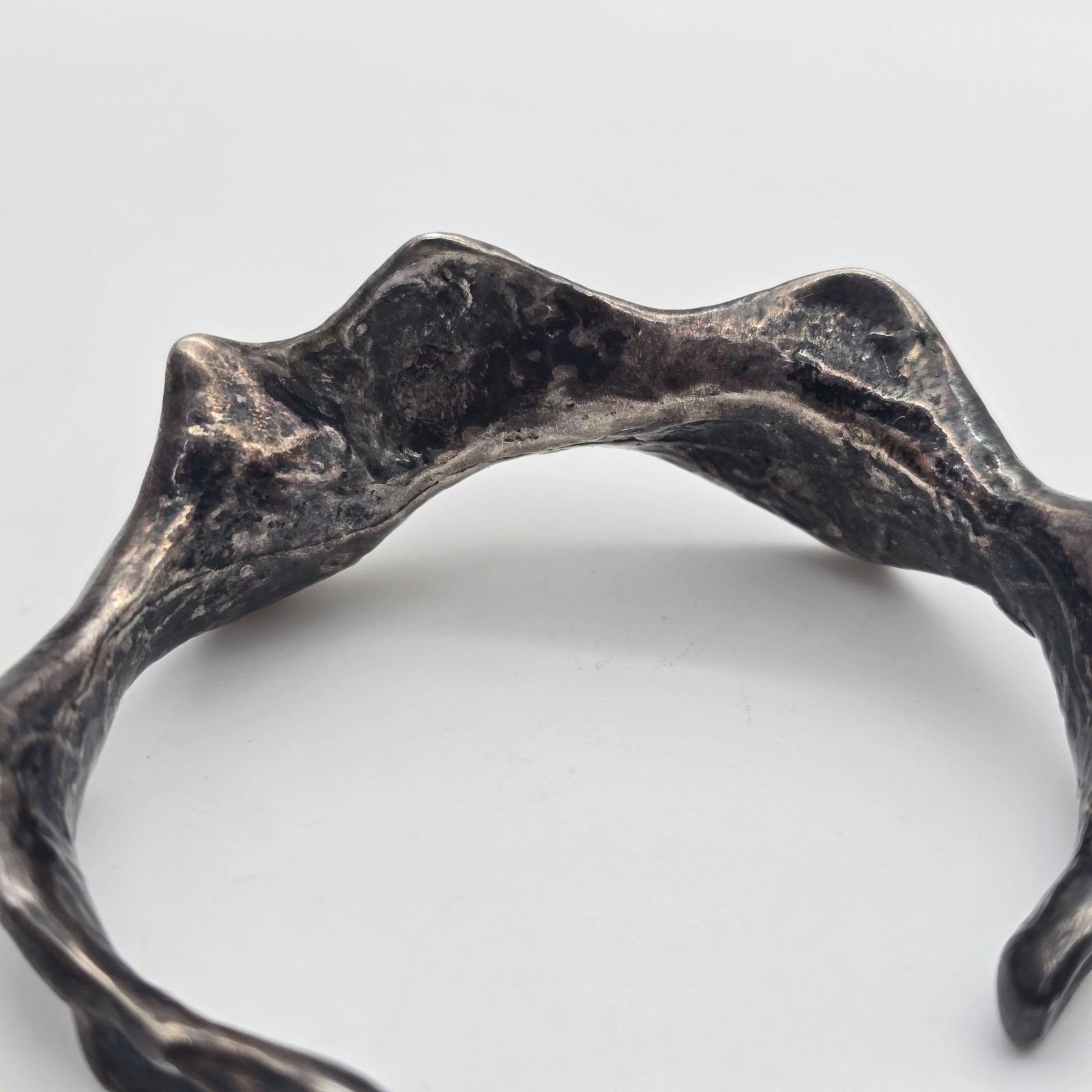 Vintage Brutalist Fold Wrinkle Sterling Silver Cuff Bangle Bracelet – 6″