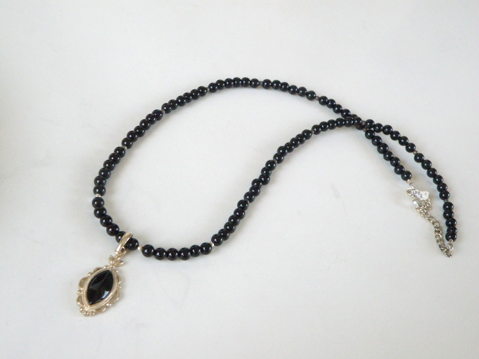 Vintage Sterling Silver 925 Black Onyx Station Bead Necklace