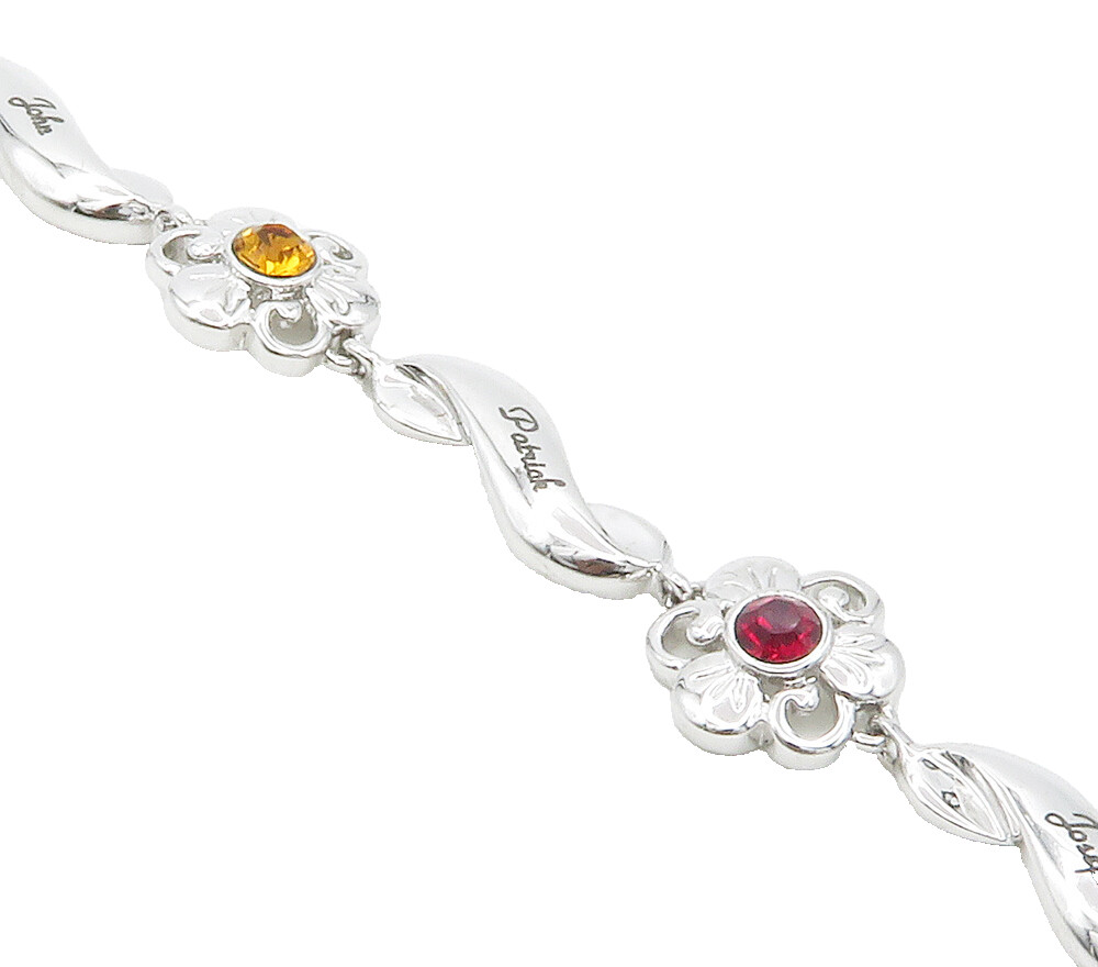 925 Sterling Silver Cubic Zirconia Citrine & Topaz Chain Bracelet BT5803