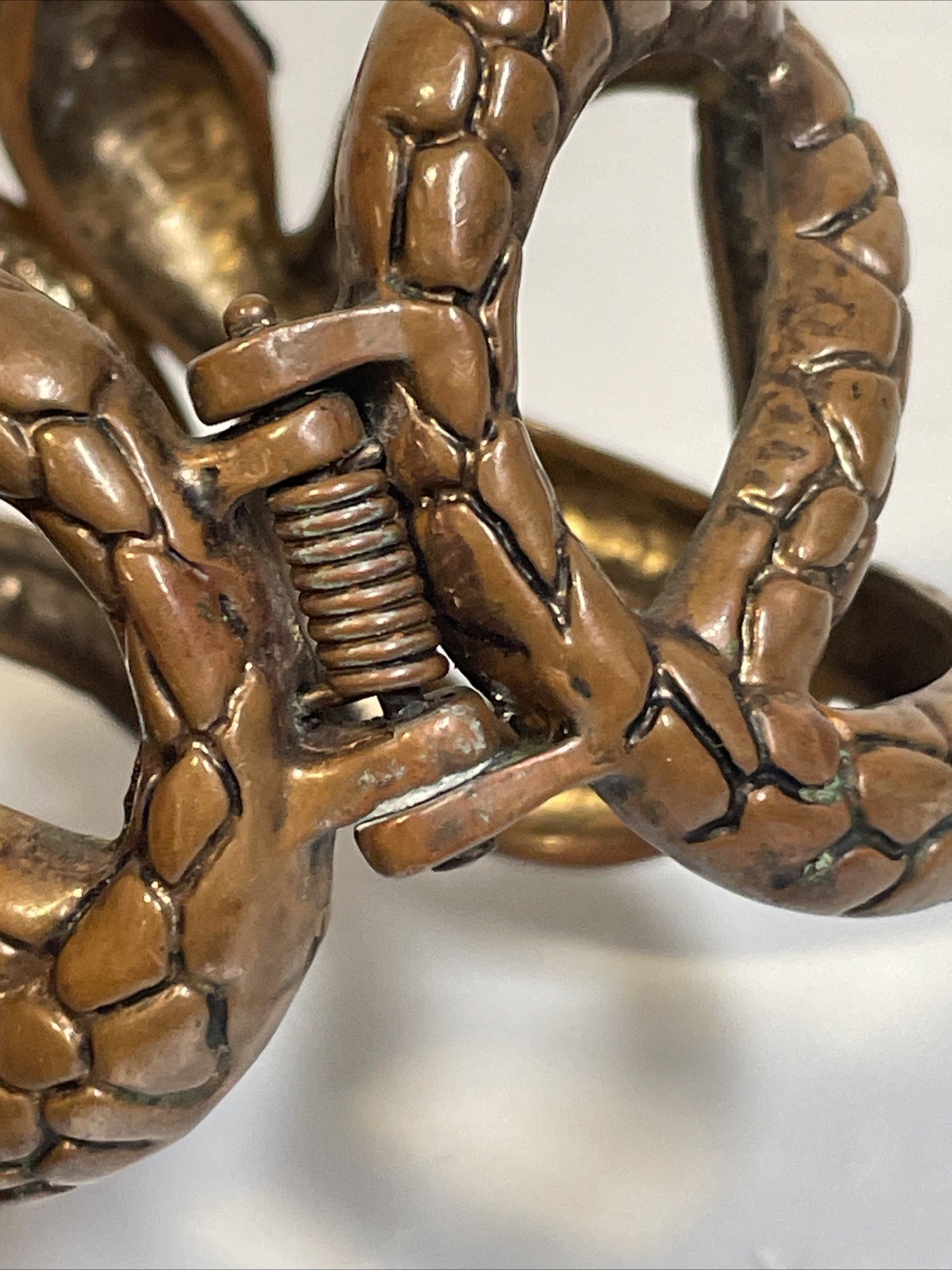 1970 – 1980 Copper Coiled Snake Biker Goth Western Hinged Bracelet Vtg Gem Eyes