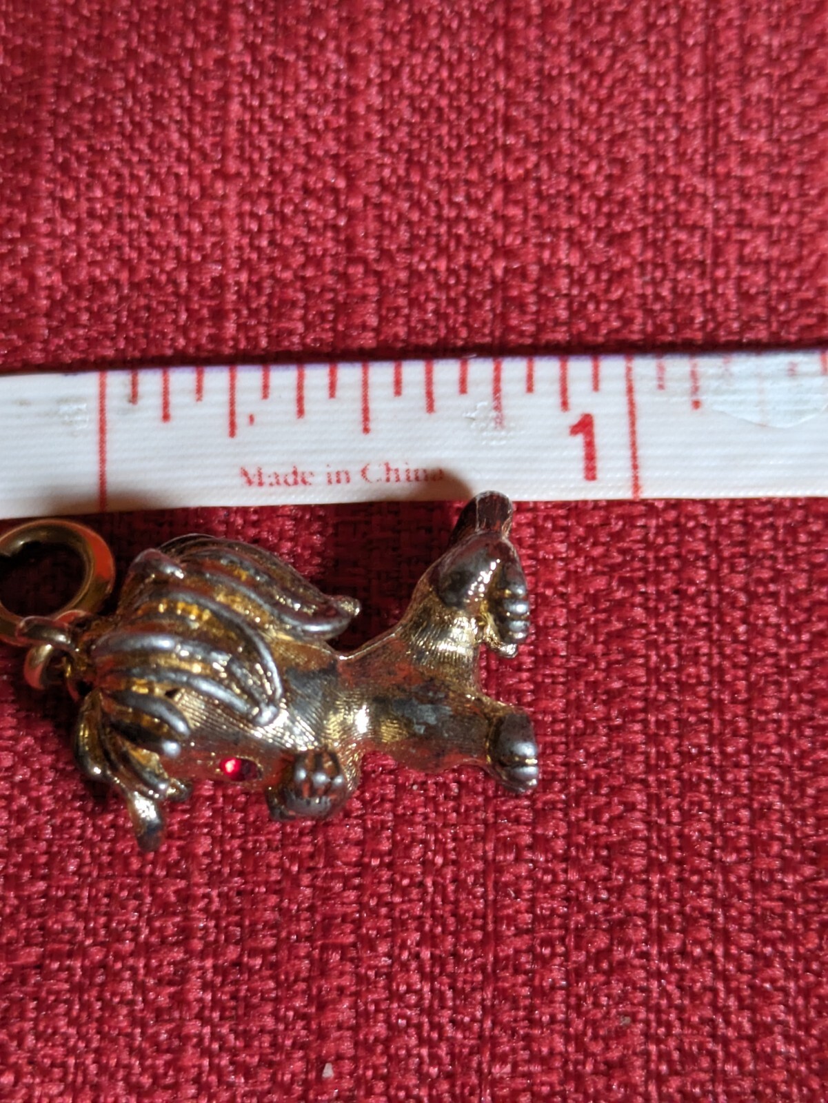 Vintage Gold Toned Lion Pendant Charm Red Rhinestones Eyes – No Chain Included
