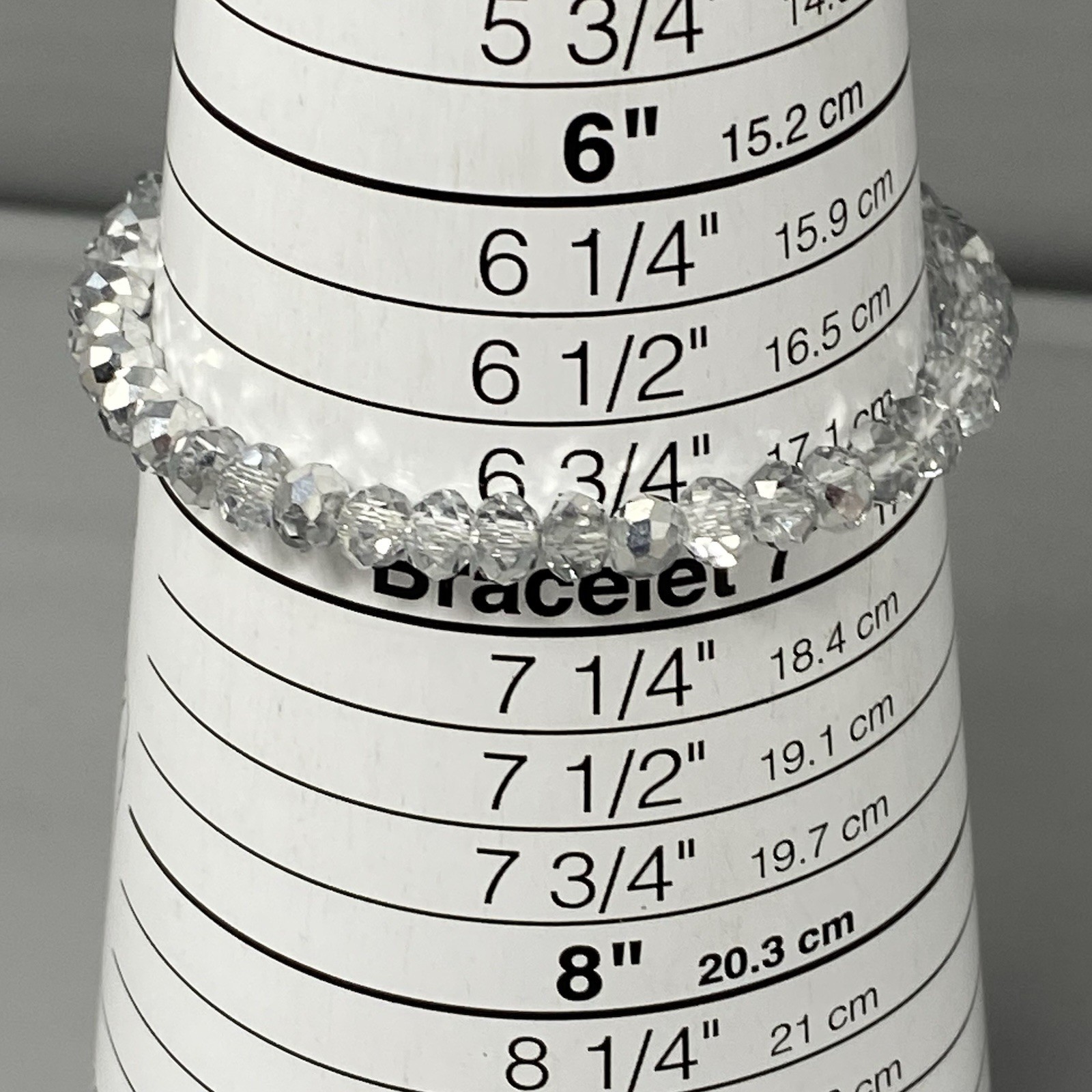 Mini Clear Glass Beaded Bracelet Faceted Iridescent Stretch Fire Polished 7″