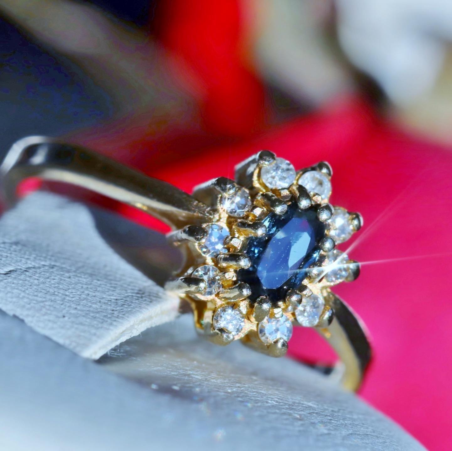 14k yellow gold size 5.75 ring 0.35ct natural, treated sapphire diamond 1.83gr