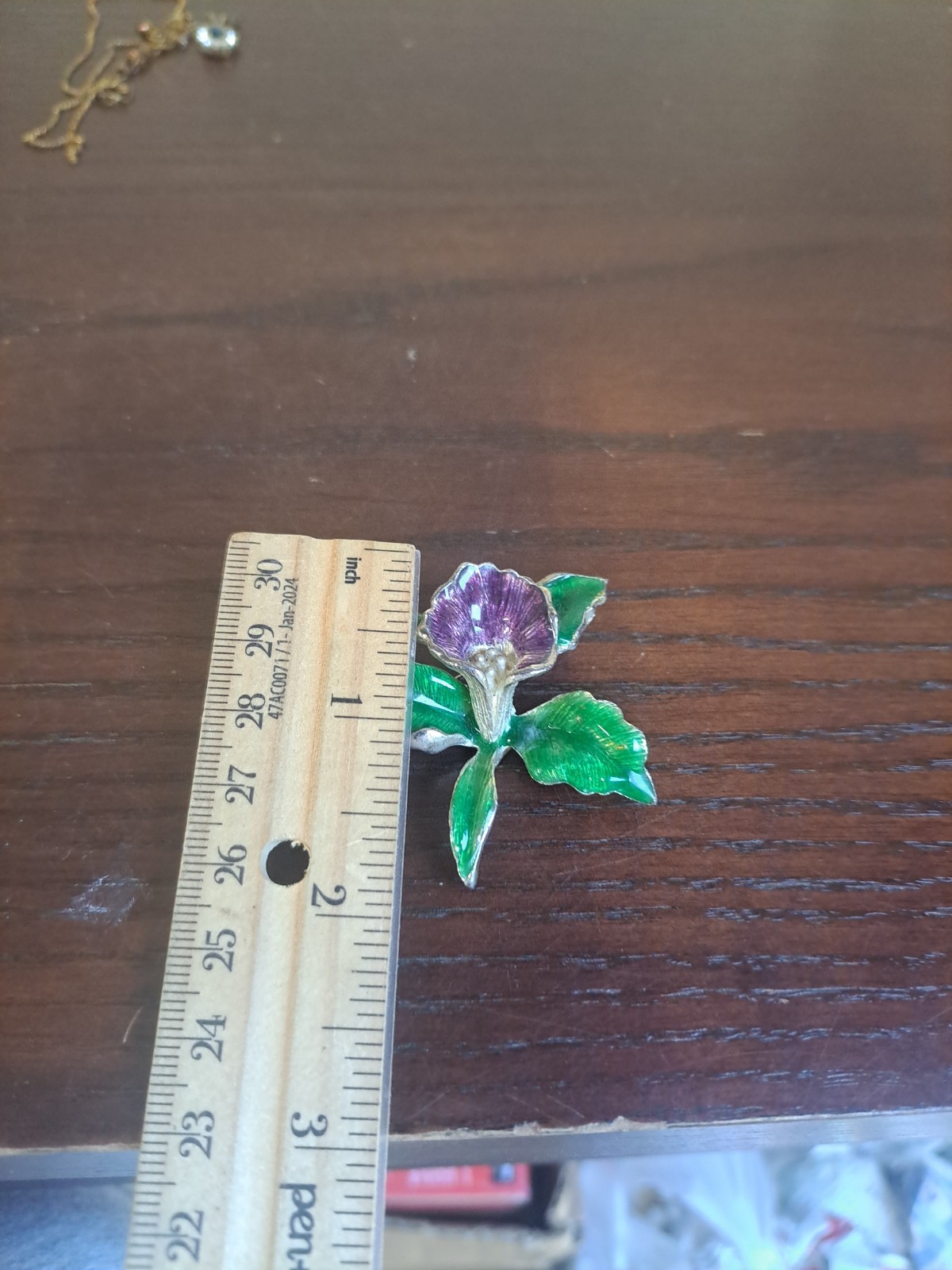 Vintage Purple Orchid Enameled Silver Tone Brooch