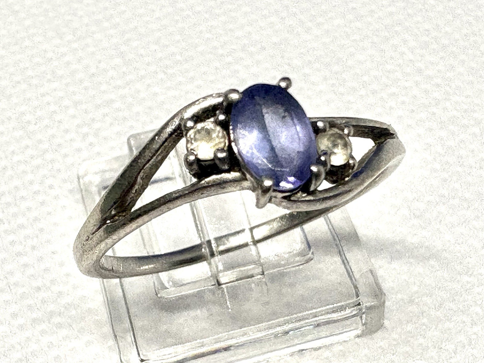 A45 Blue Purple Tanzanite 925 Sterling Silver Bypass Ring size 11 White Topaz