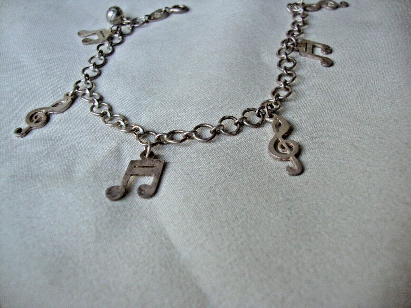 VINTAGE MUSIC CLEFT & 16TH NOTES 7″ STERLING SILVER STAMP 925 LEX CHARM BRACELET