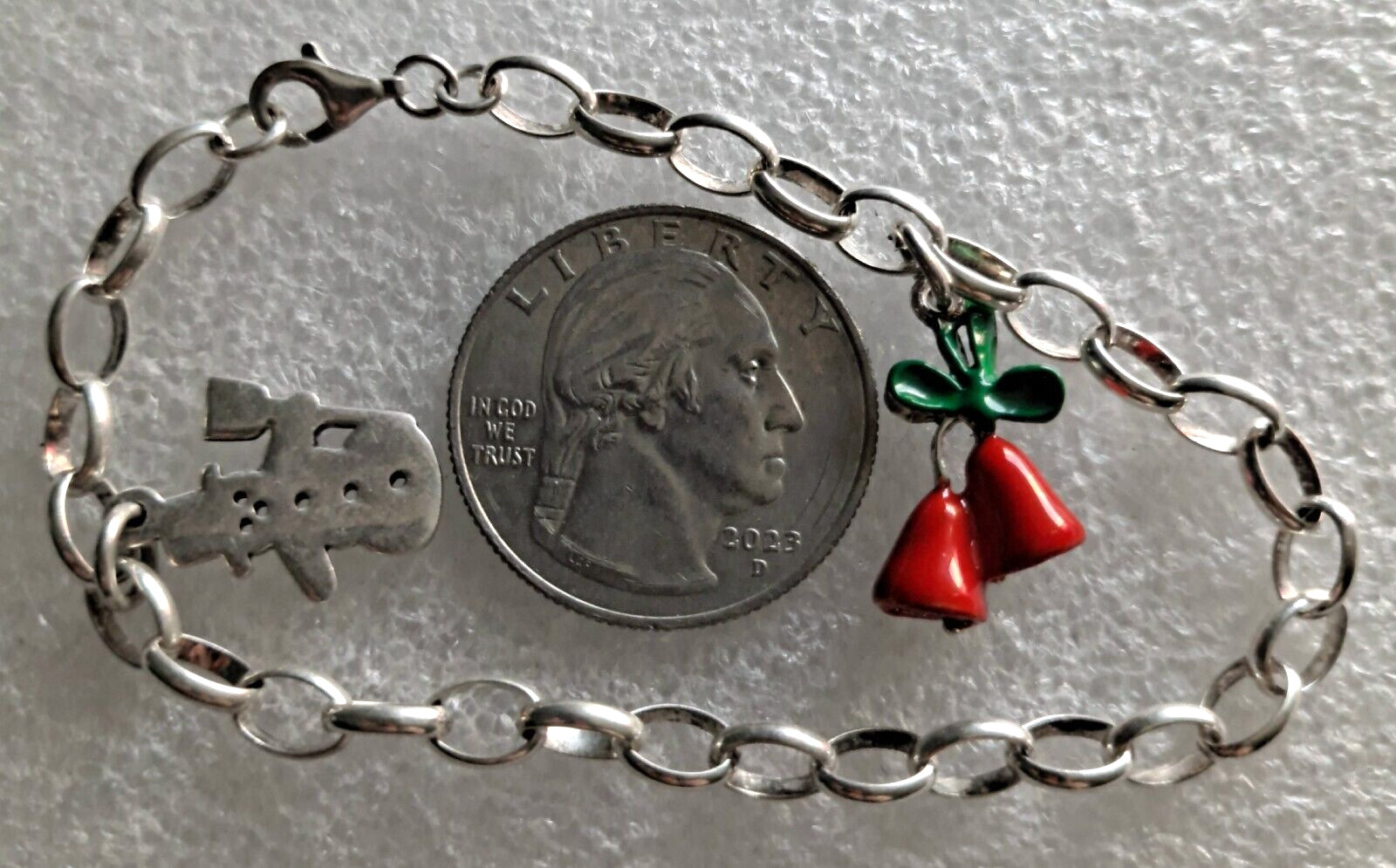 Vint Sterling Silver Starter Charm Bracelet With 2 Christmas Charms 7″ Inches