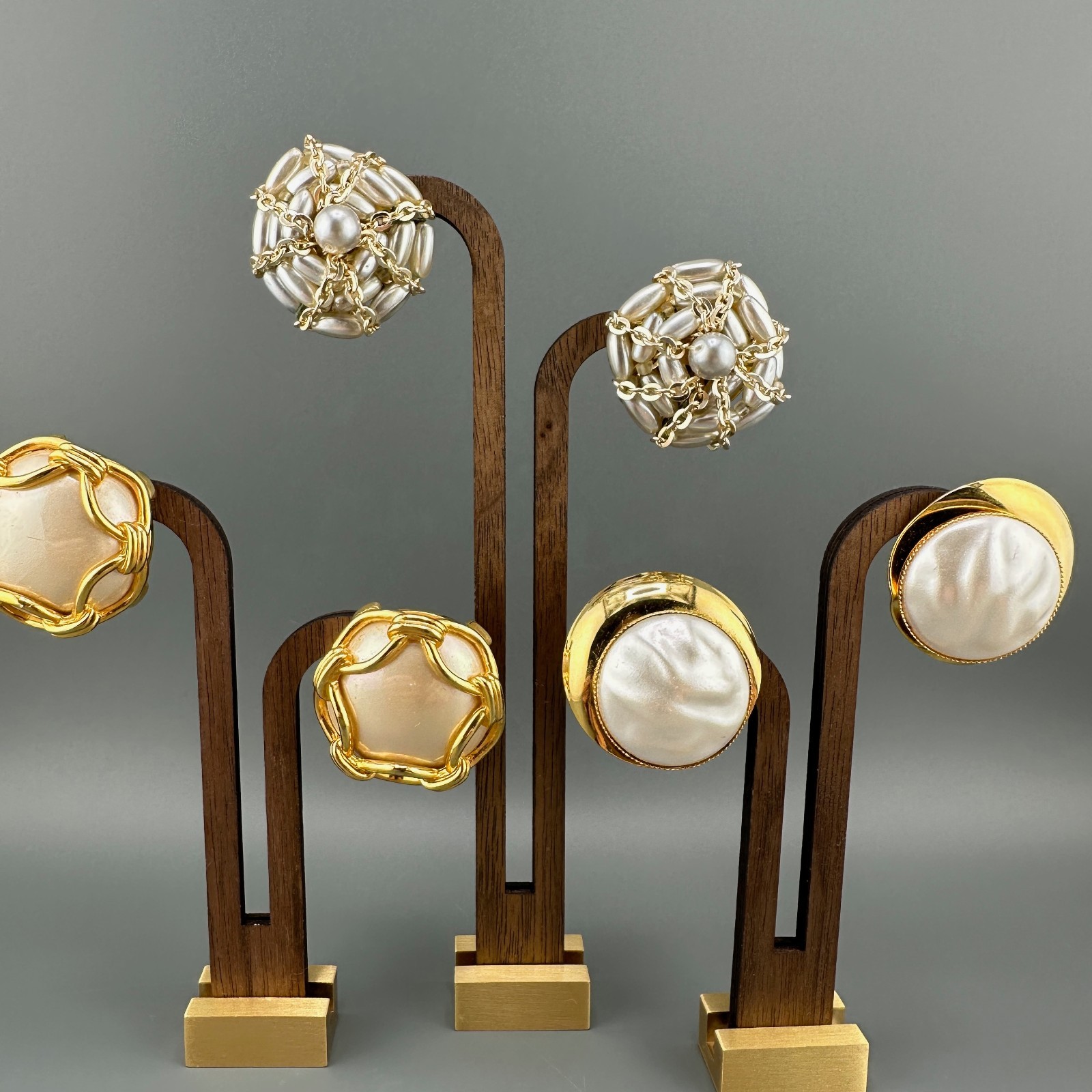 Vintage Faux Pearl Earrings Lot Round Chunky Statement Gold Tone Some Signed