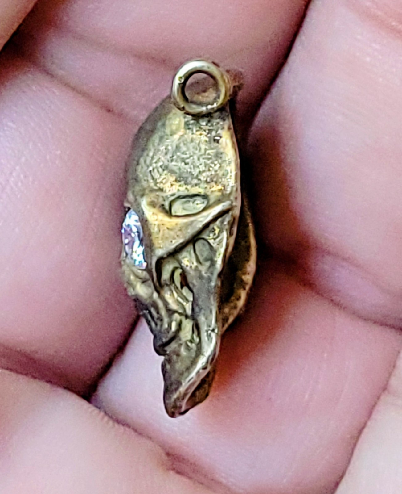 Vintage SKULL Pendant w Gem Eyes Gold On Sterling Silver Jeweled FANTASTIC