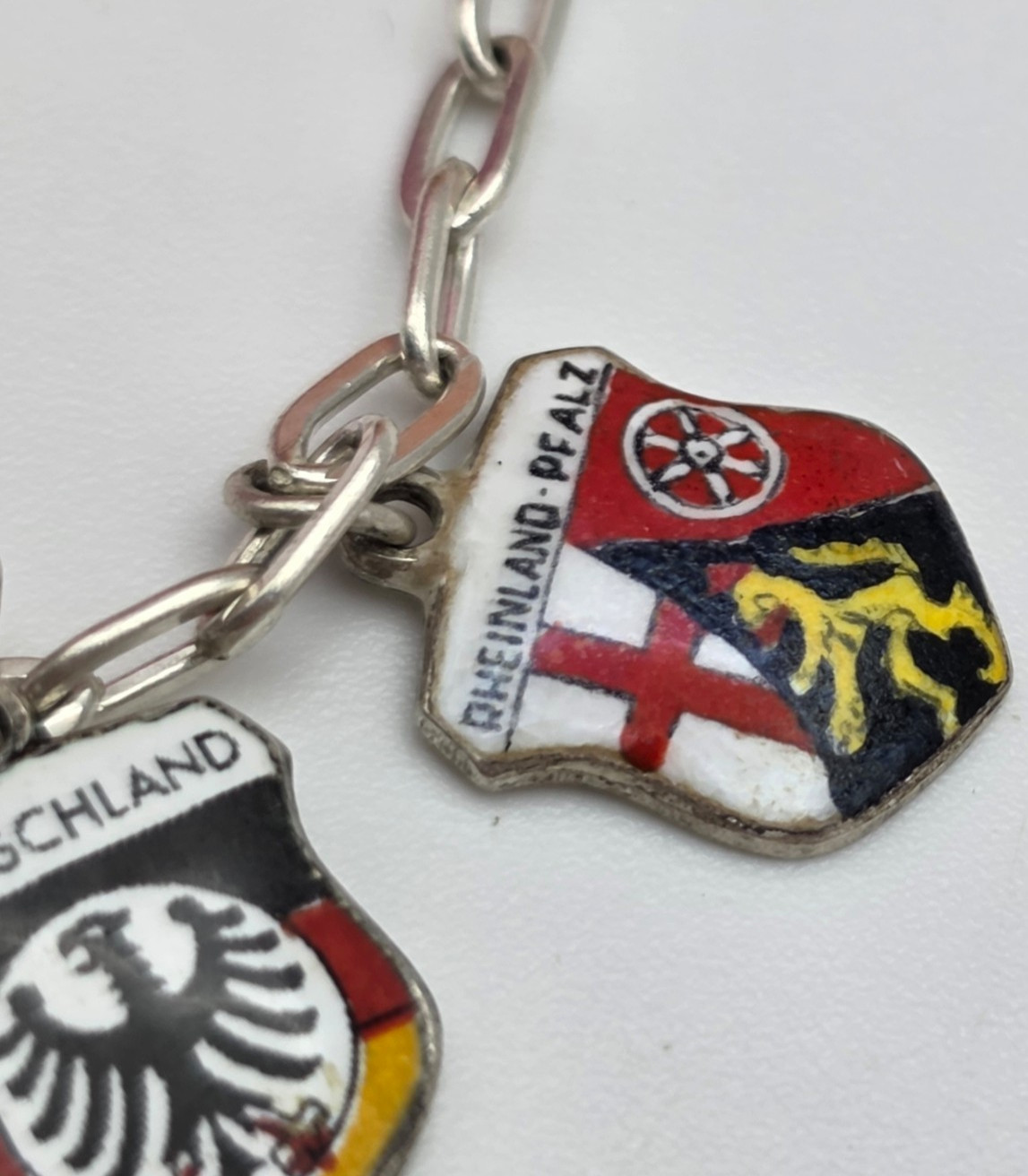 Vintage 800 Silver Enamel Travel Shield Charm Bracelet Germany Italy ANTIKO 7″