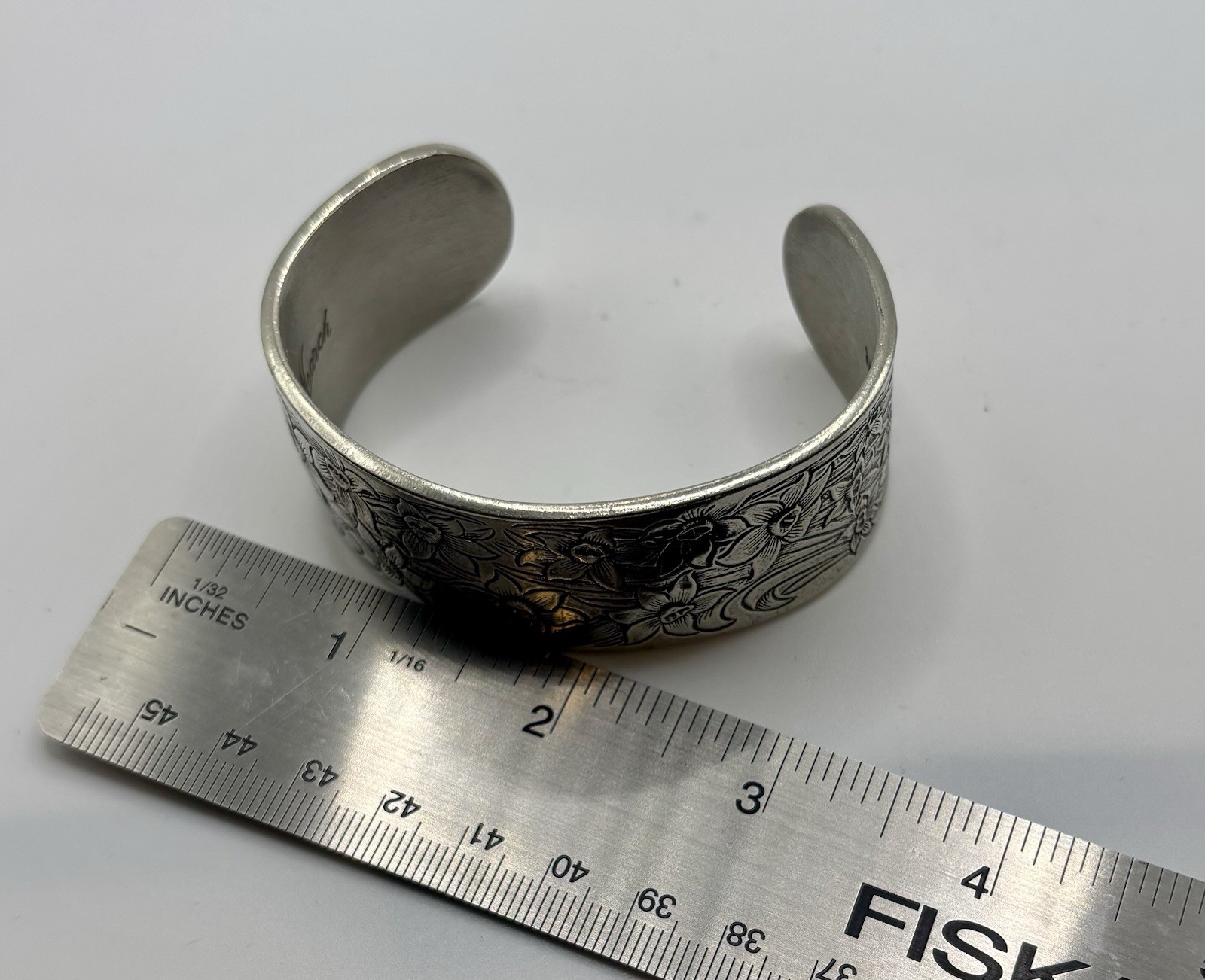 Vintage Salisbury Pewter Flower of The Month March Cuff Bracelet Made In USA
