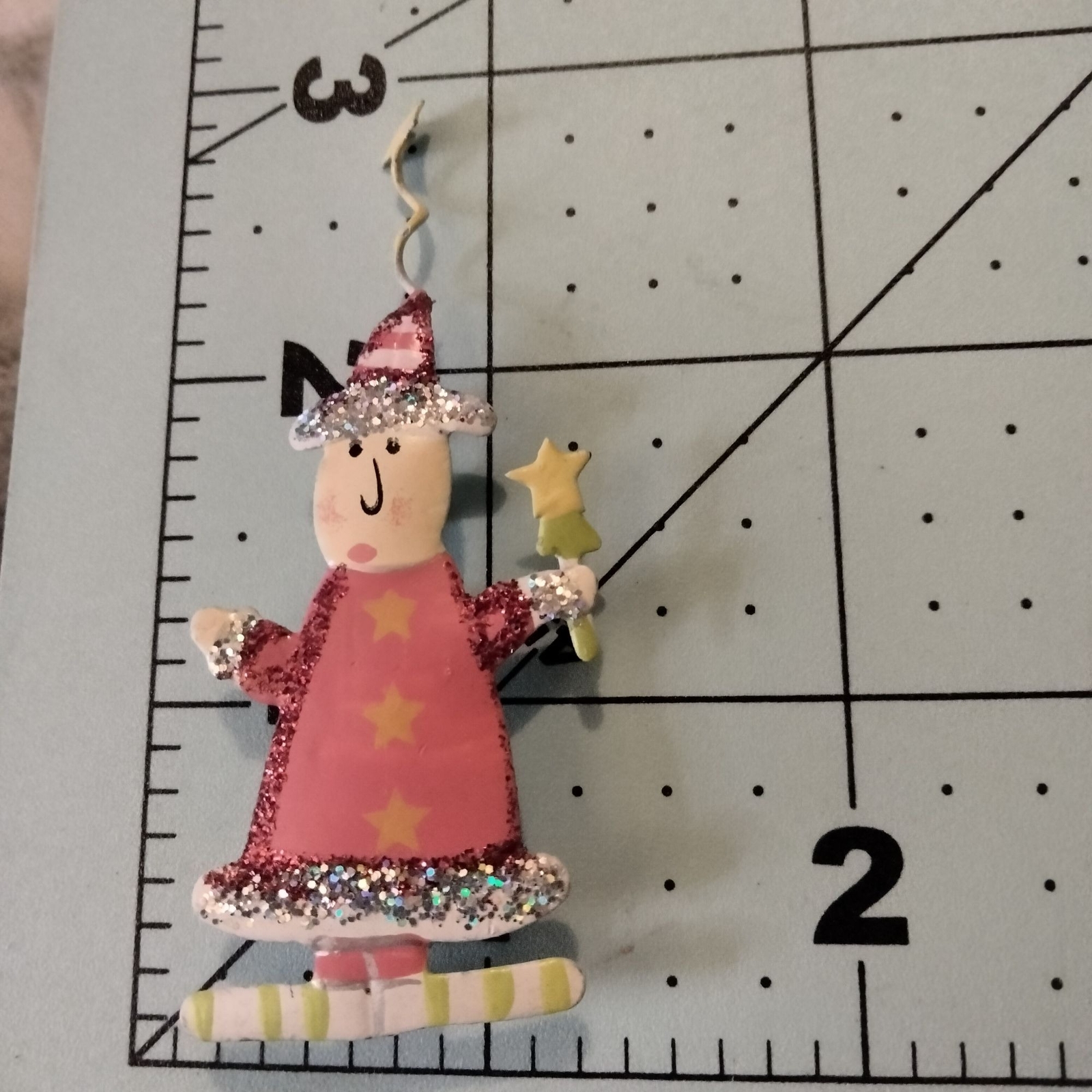 Whimsical Glittery Wizard Pin Pink Birthday Brooch Hand Painted