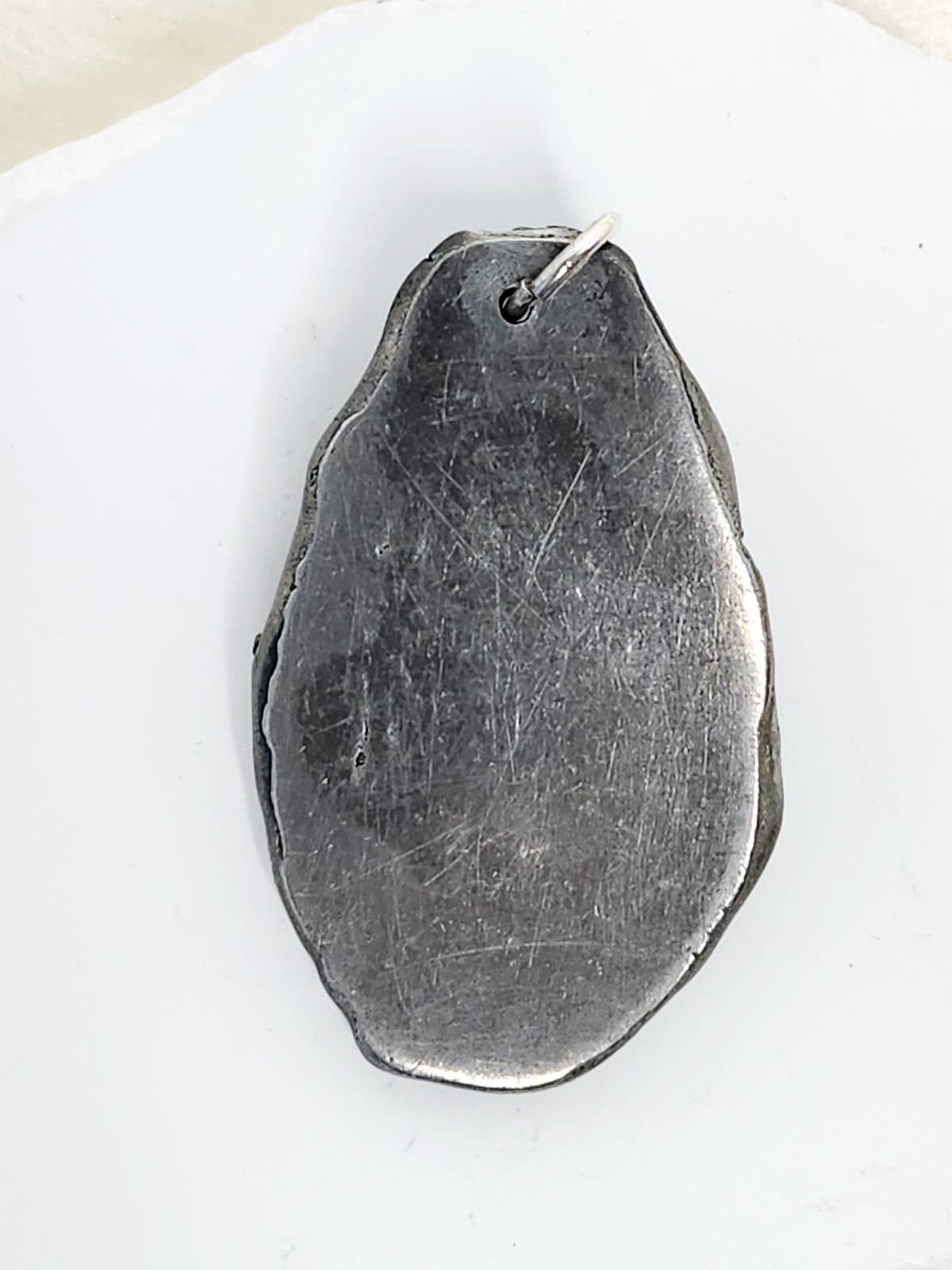 Handmade Nickel Silver Or Pewter Pendant W Polished Black & Green Stone – 2″ L