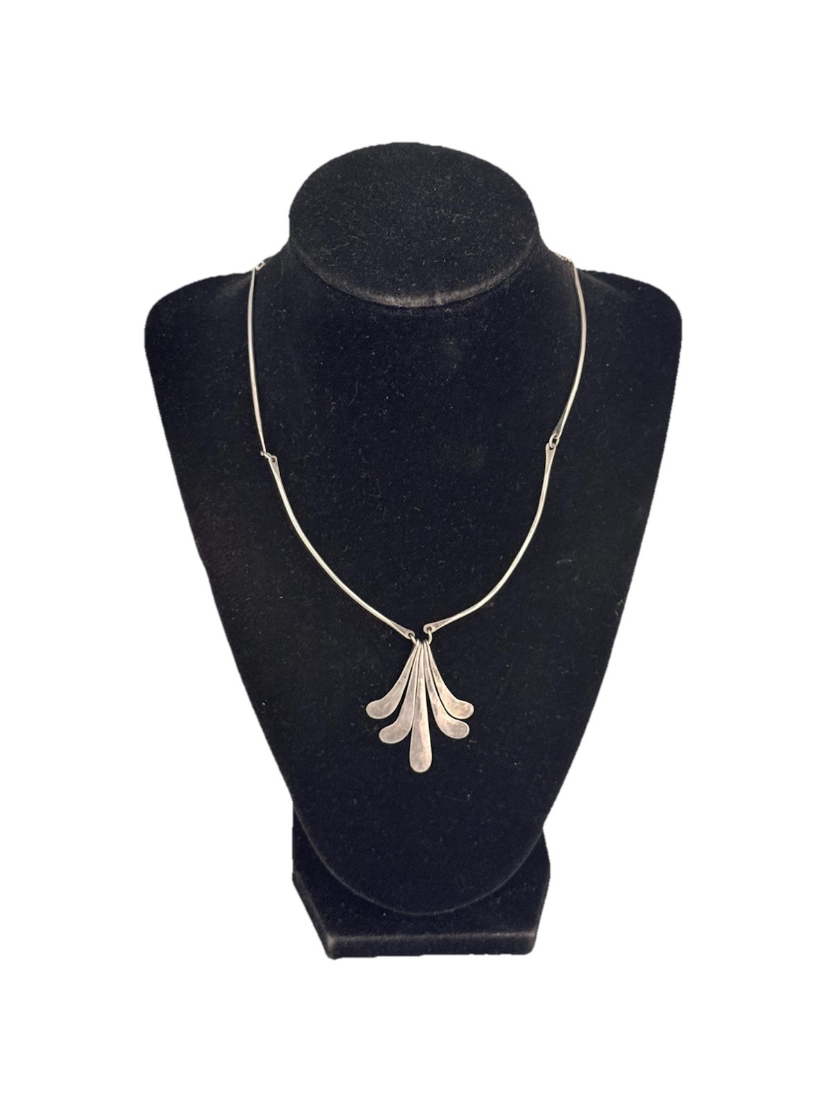 Vintage Modernist Bar Link Sterling Silver Fringe Paddle Necklace